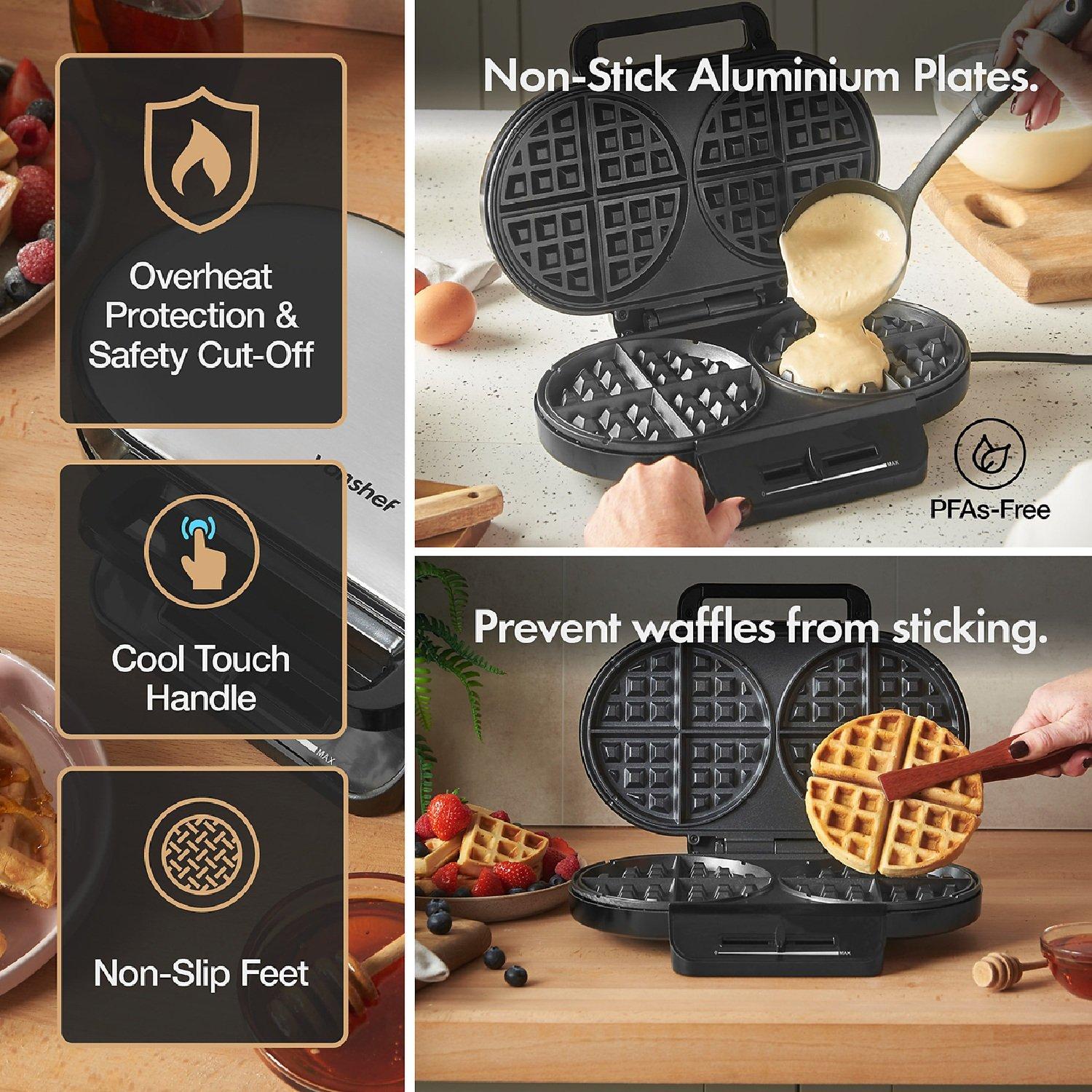 Black - VonShef - Dual Round Waffle Maker - 5