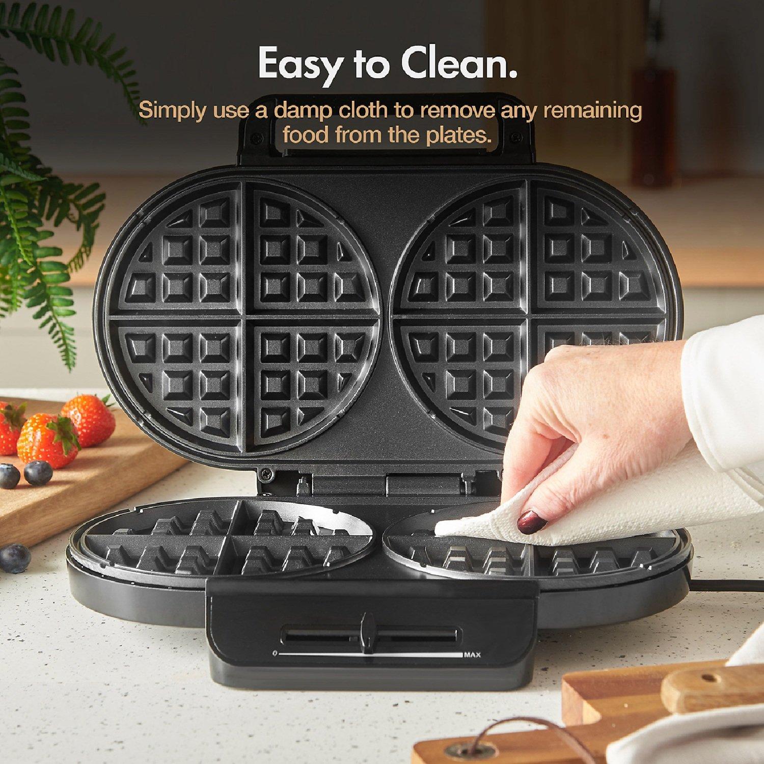 Black - VonShef - Dual Round Waffle Maker - 7