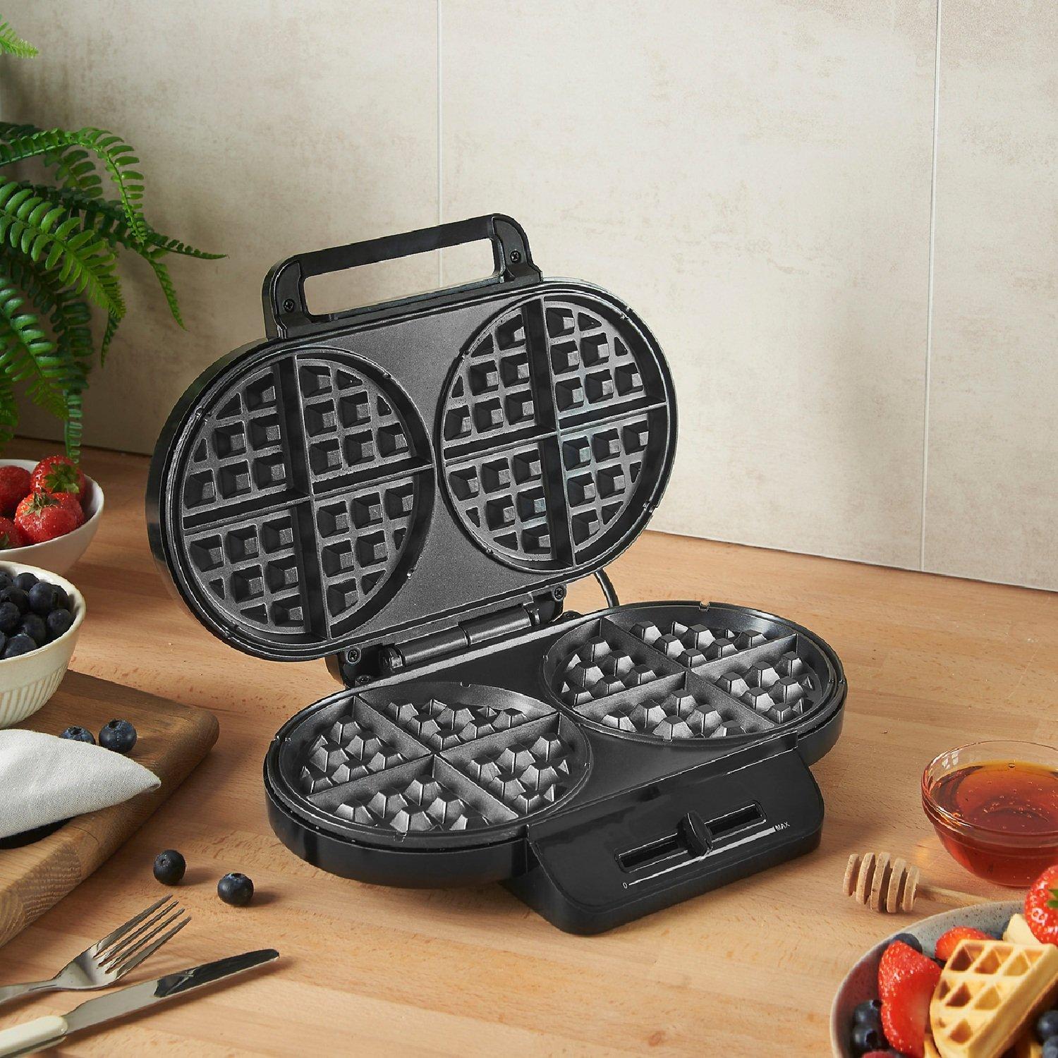 Black - VonShef - Dual Round Waffle Maker - 9