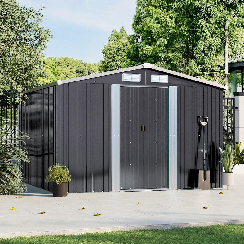 Black - Breeins - Outdoor 8x8Fts Metal Storage Shed Charcoal Black - 1