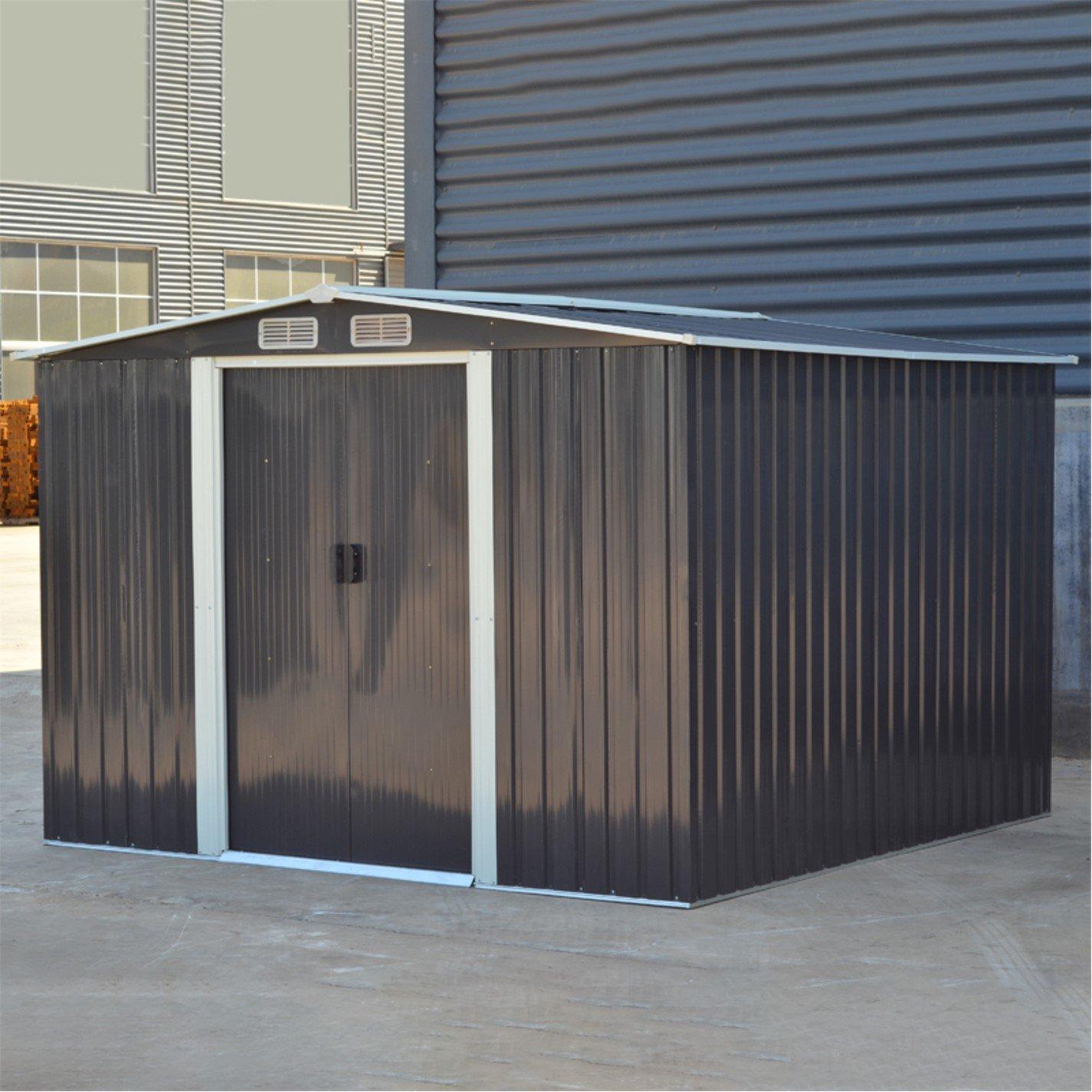 Black - Breeins - Outdoor 8x8Fts Metal Storage Shed Charcoal Black - 3