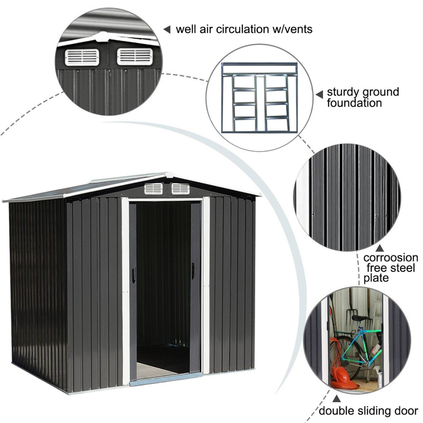 Black - Breeins - Outdoor 8x8Fts Metal Storage Shed Charcoal Black - 4