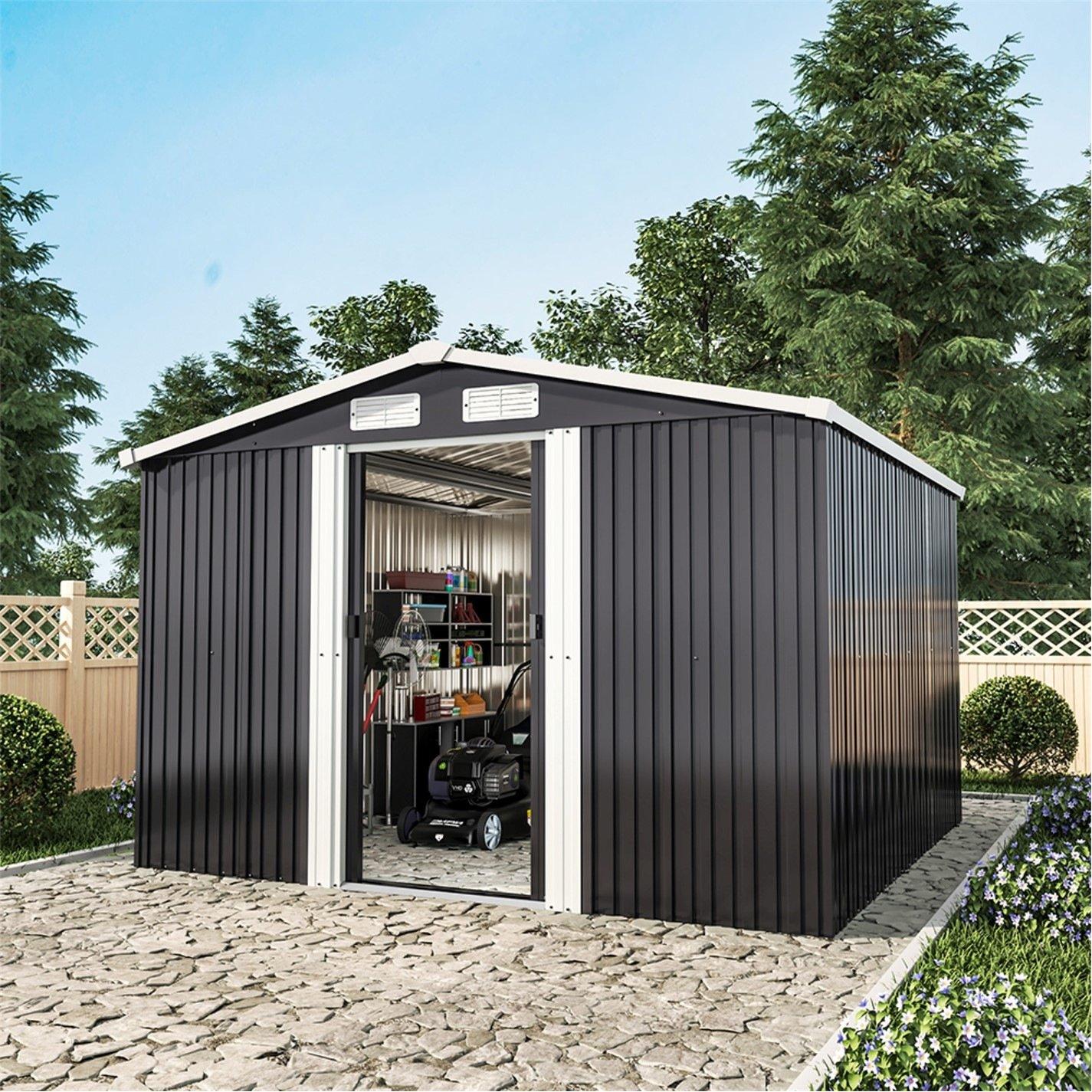 Black - Breeins - Outdoor 8x8Fts Metal Storage Shed Charcoal Black - 5