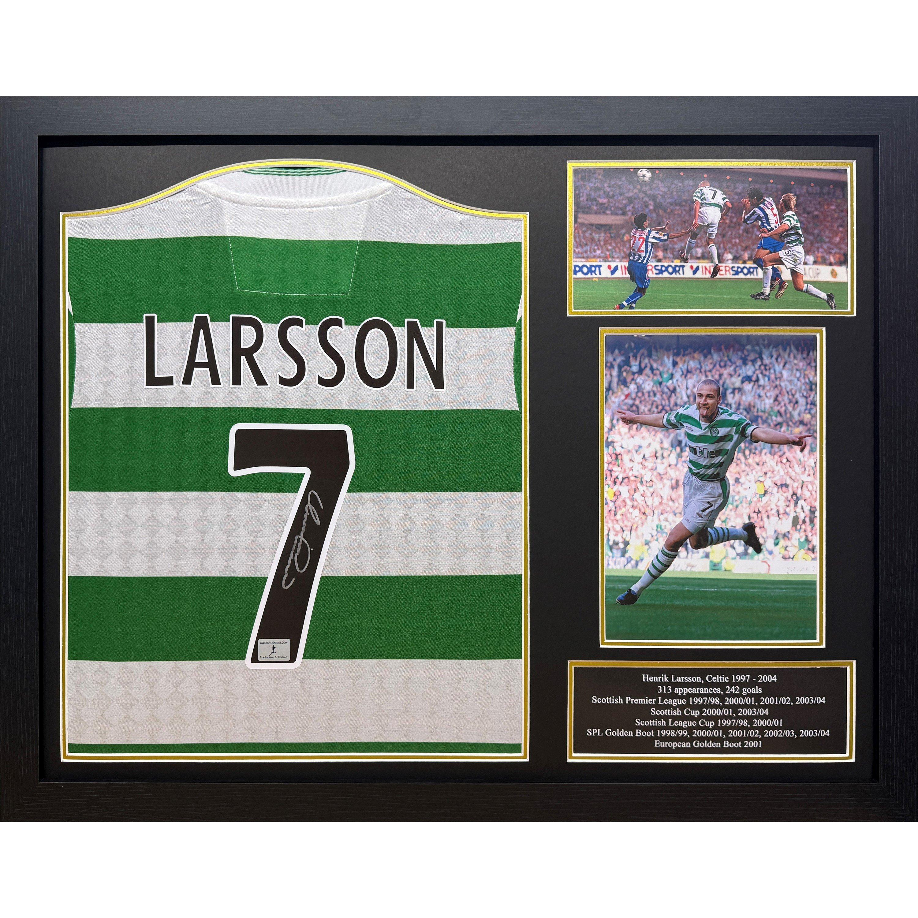 Allstarsignings Ltd  Henrik Larsson Signed Celtic Shirt - Green