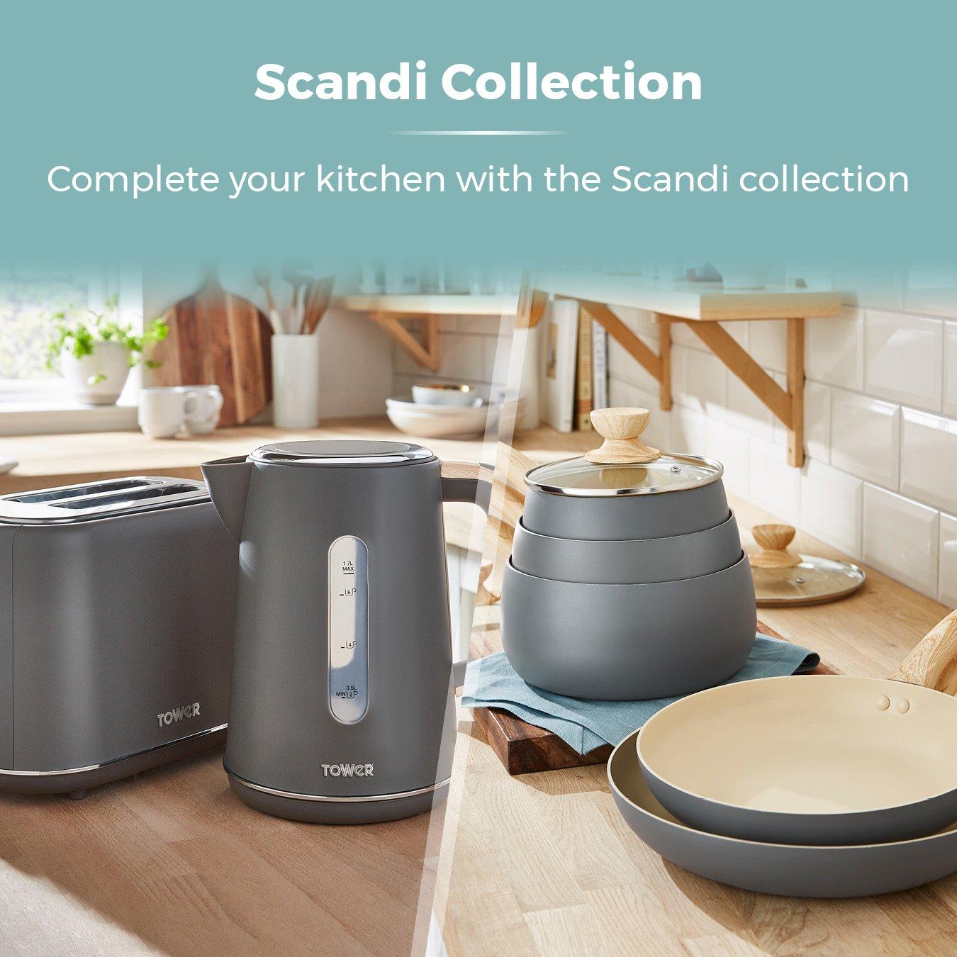 Grey - Tower - Scandi 3KW 1.7 Litre Kettle Grey with Wooden Accen - 7