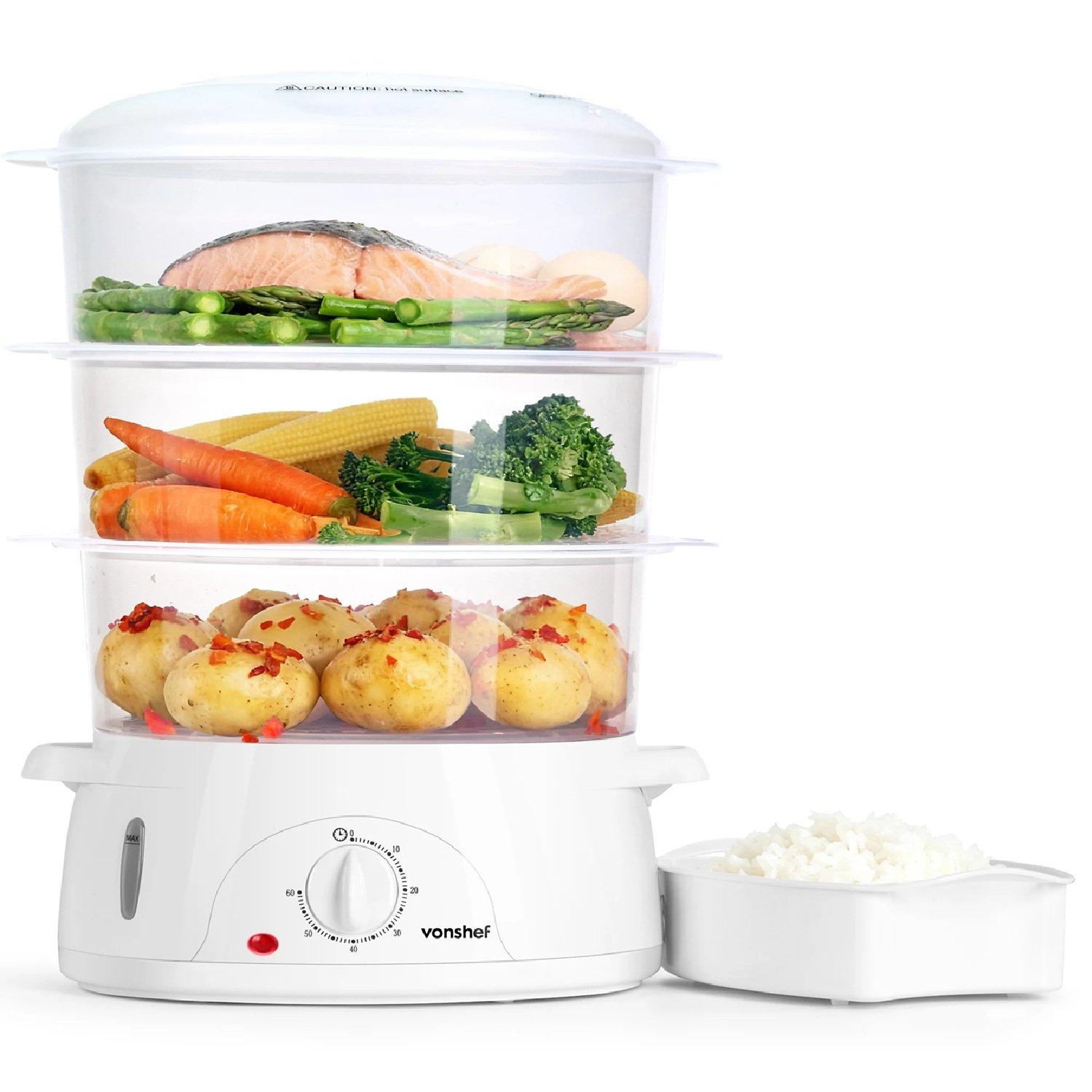 White - VonShef - 3 Tier Food Steamer - 800W - 1