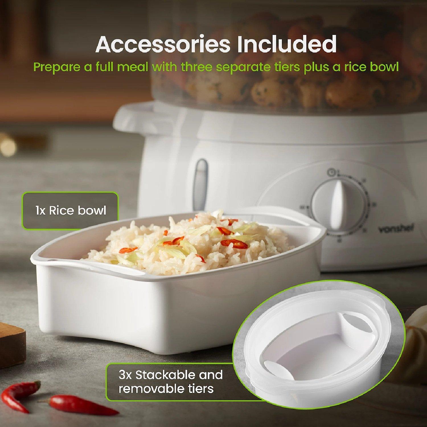 White - VonShef - 3 Tier Food Steamer - 800W - 3