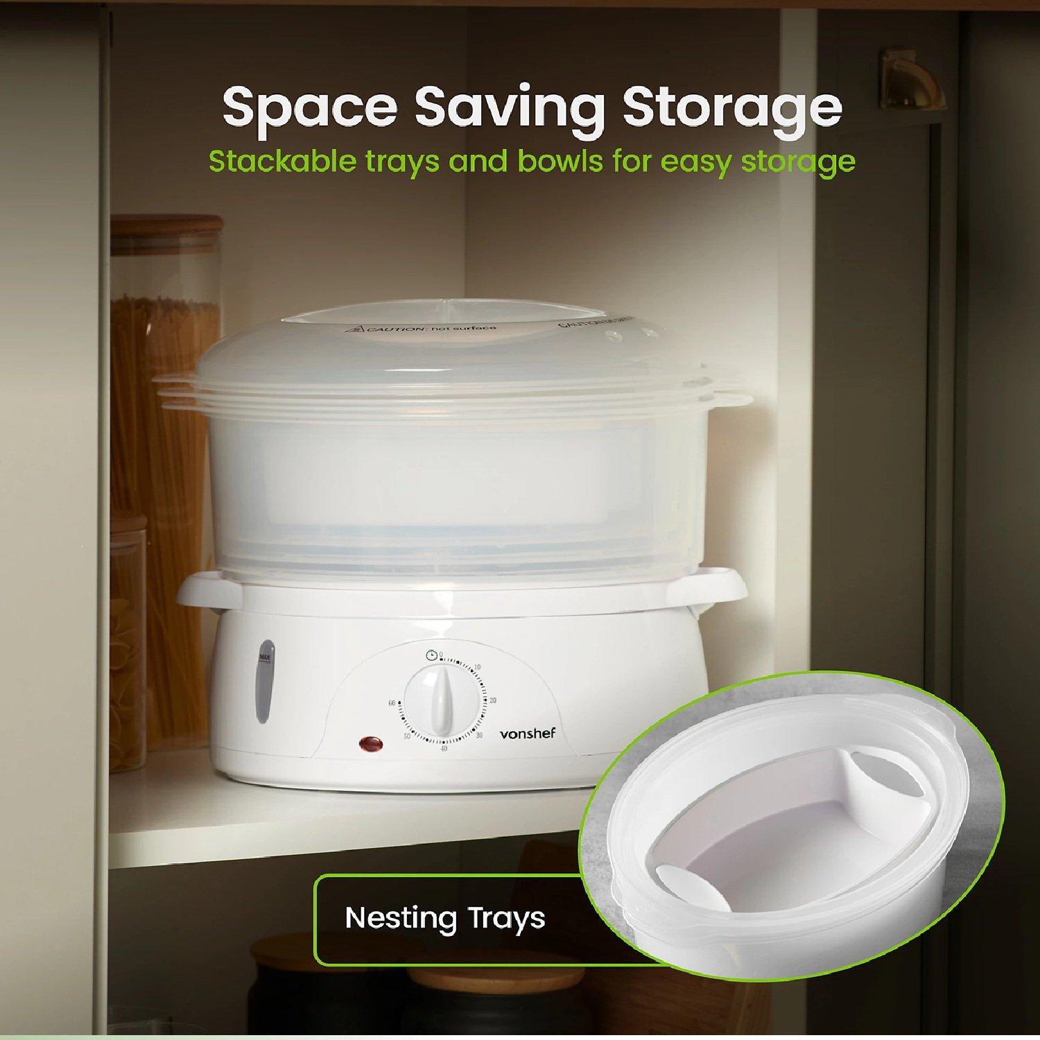 White - VonShef - 3 Tier Food Steamer - 800W - 6