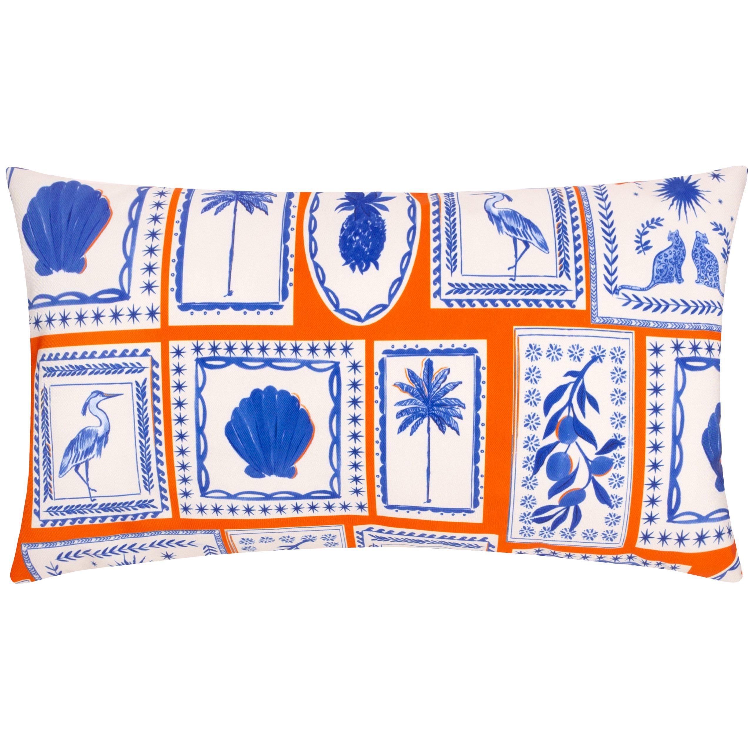 Coral/Blue - furn. - Frieze Abstract Outdoor Cushion - 1