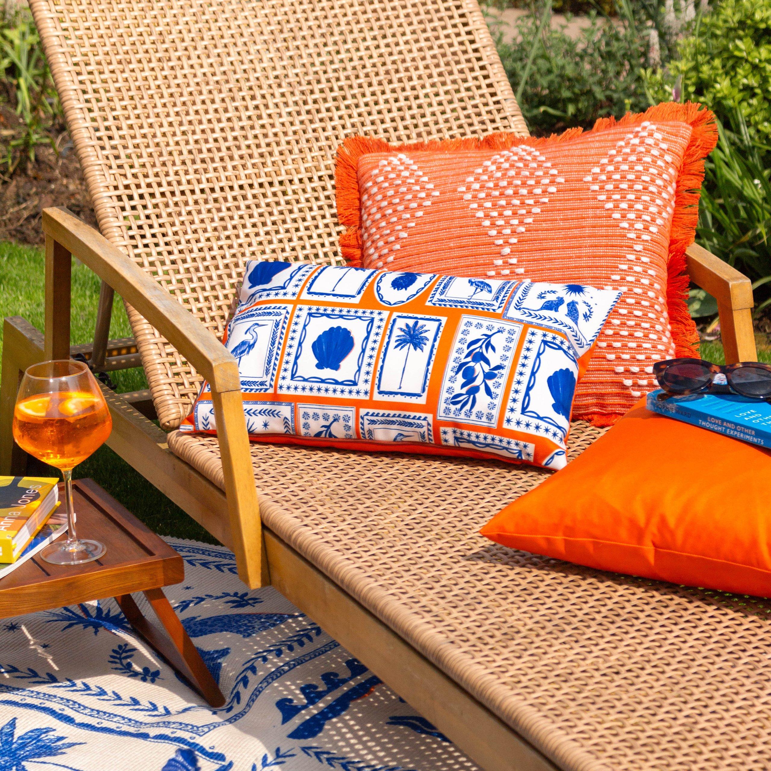 Coral/Blue - furn. - Frieze Abstract Outdoor Cushion - 5