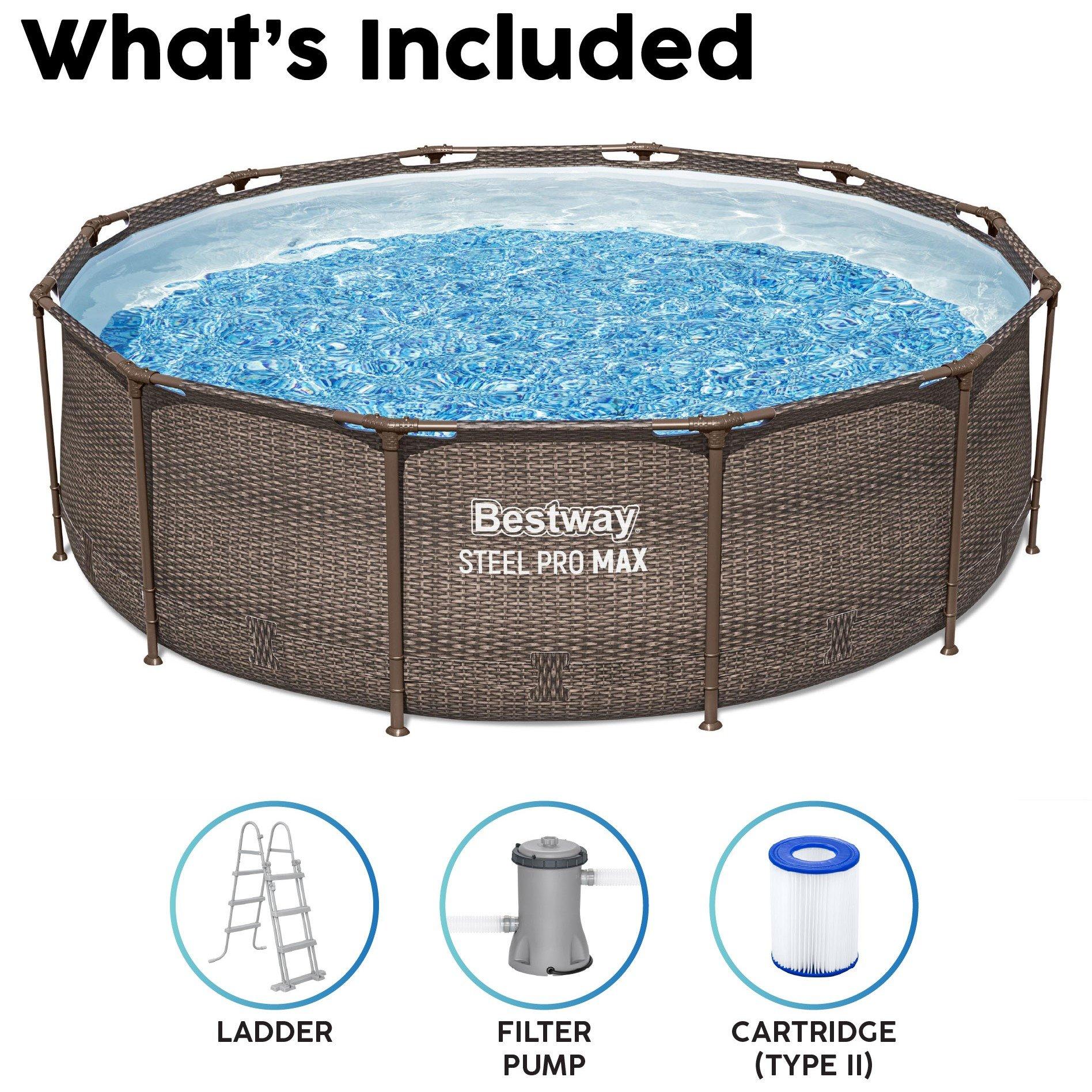 Brown Wicker Ef - Bestway - 12 x 39.5 Steel Pro Deluxe Pool Set - 4