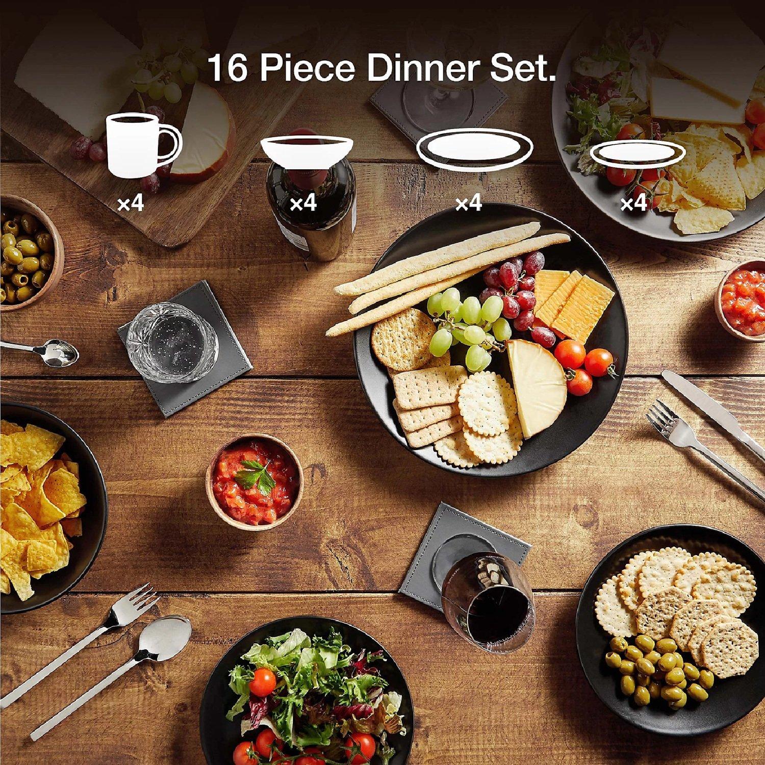 Black - VonShef - Matte Black Dinner Set – 16 Piece - 2