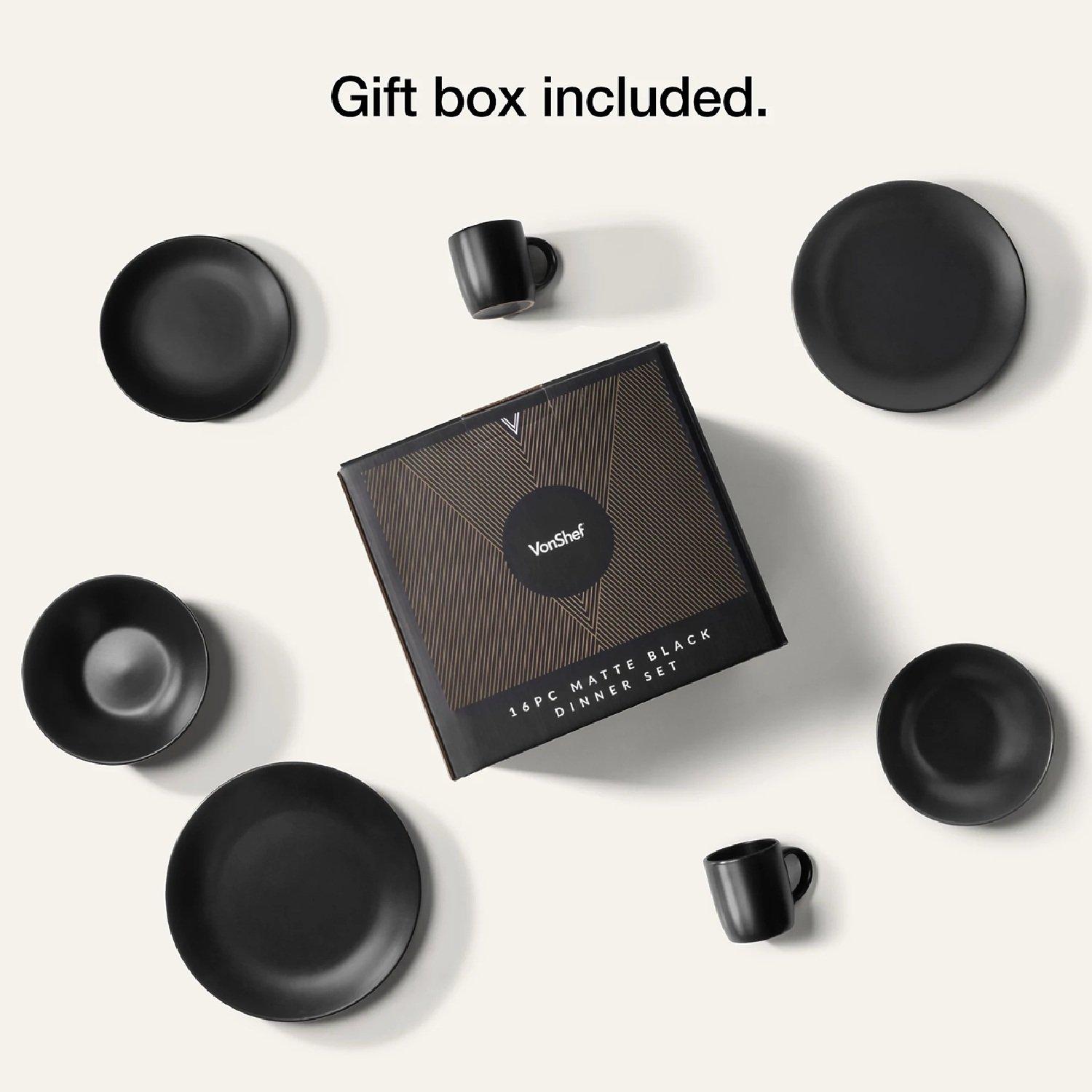 Black - VonShef - Matte Black Dinner Set – 16 Piece - 5