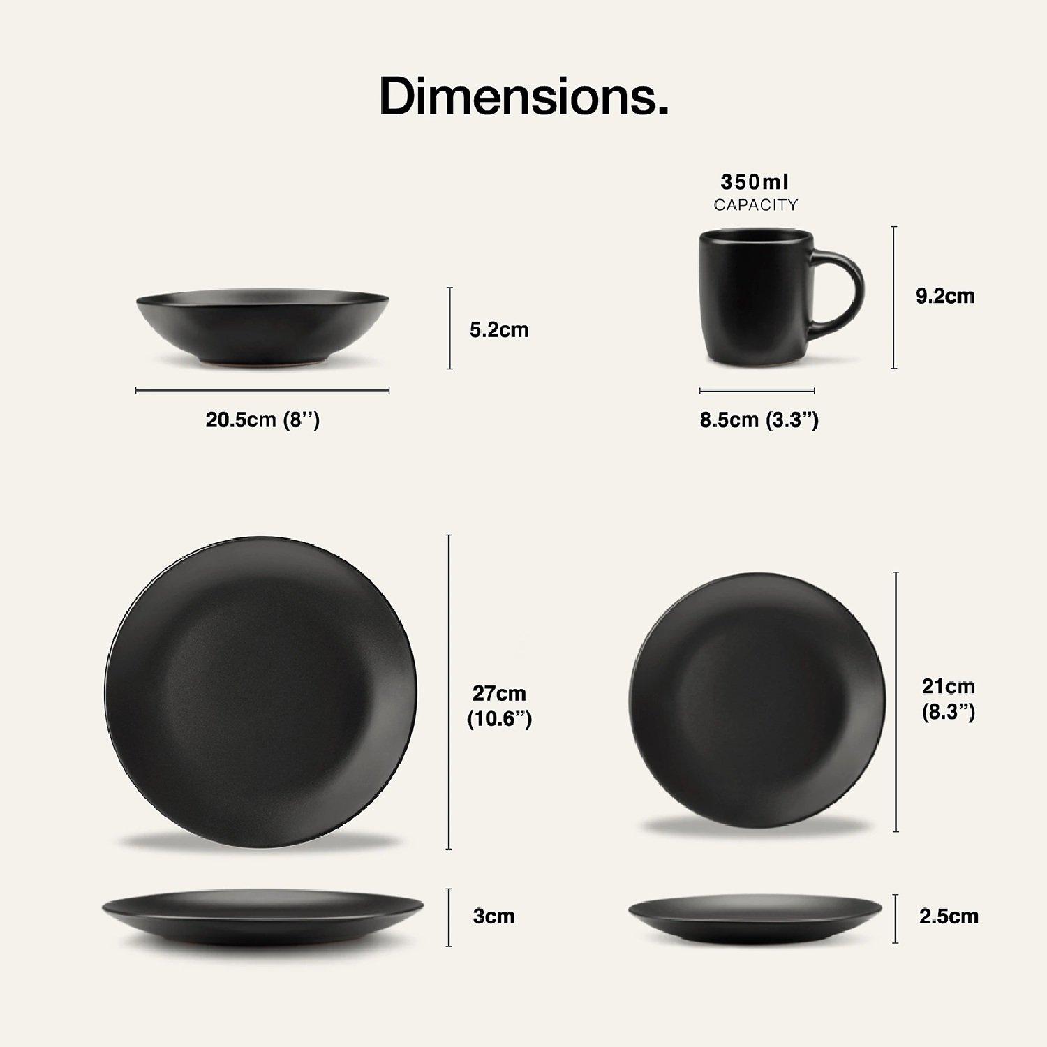 Black - VonShef - Matte Black Dinner Set – 16 Piece - 6