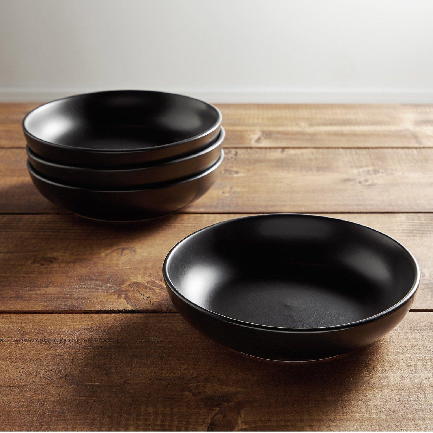 Black - VonShef - Matte Black Pasta Bowl Set – 4 Piece - 3