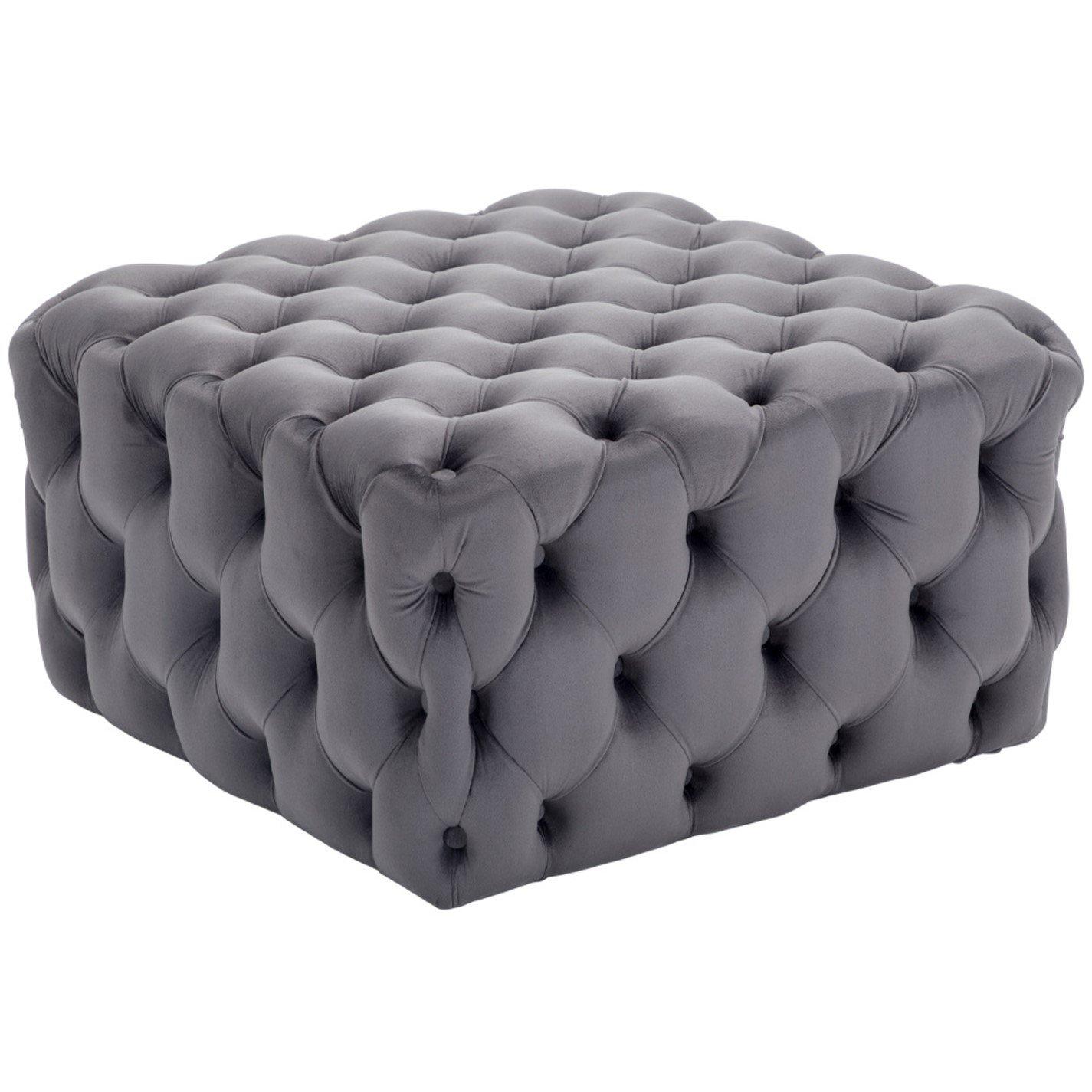 Grey - Kabinet UK - Square Velvet Upholstered Buttoned Footstool Grey - 2