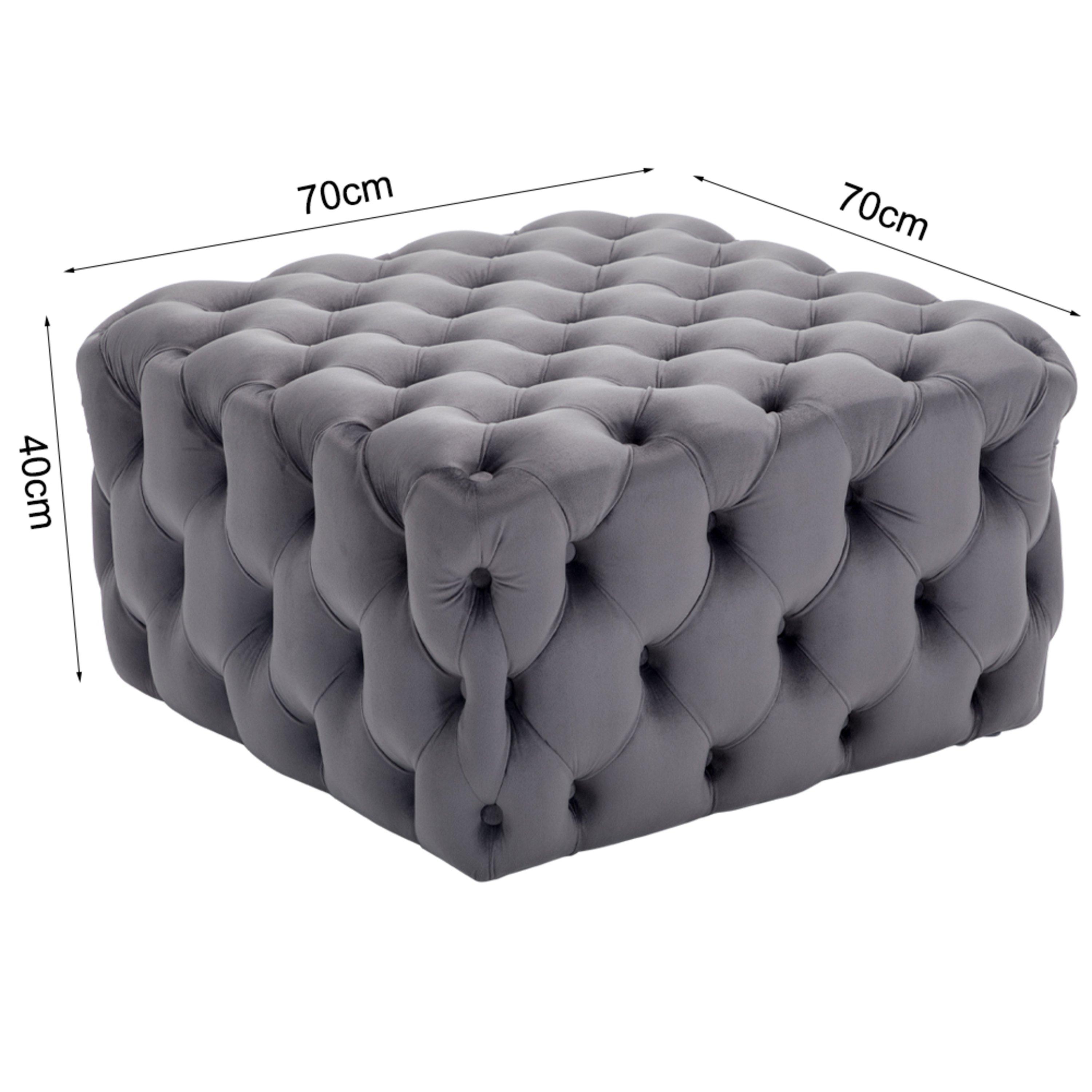 Grey - Kabinet UK - Square Velvet Upholstered Buttoned Footstool Grey - 11