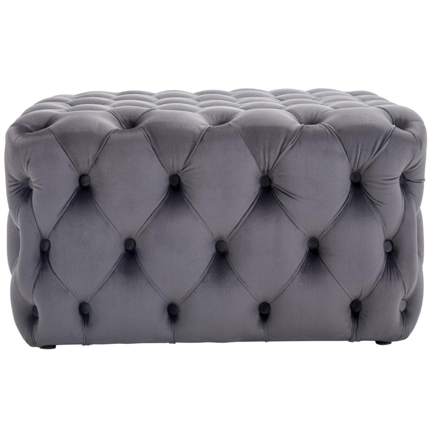 Grey - Kabinet UK - Square Velvet Upholstered Buttoned Footstool Grey - 3