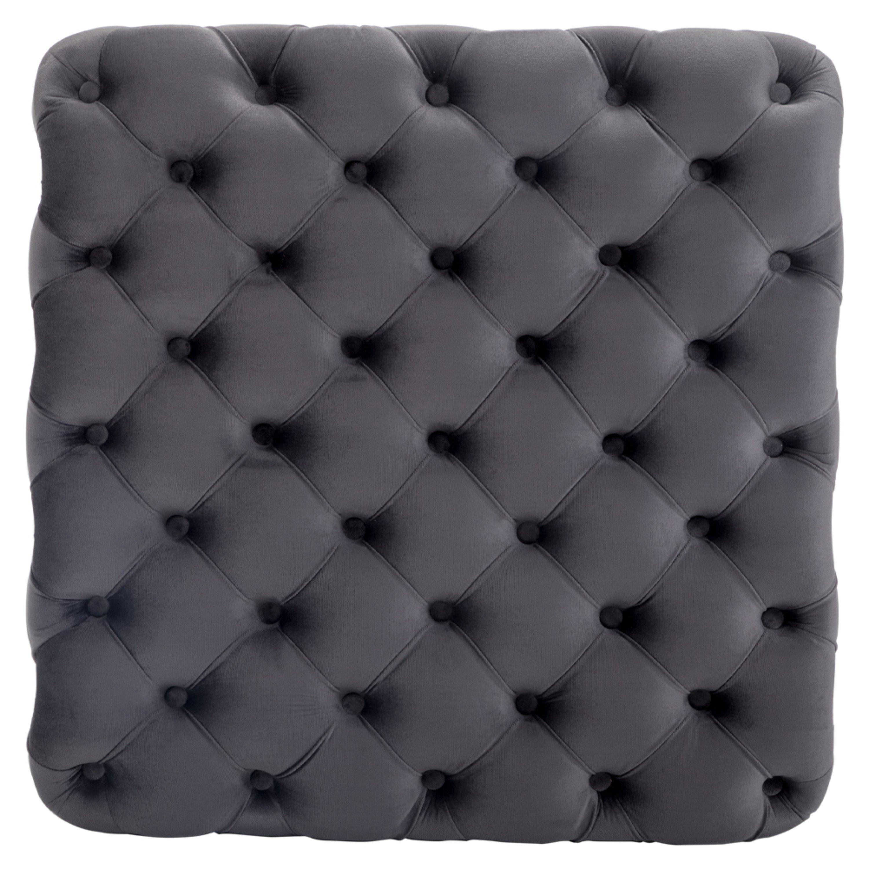 Grey - Kabinet UK - Square Velvet Upholstered Buttoned Footstool Grey - 6
