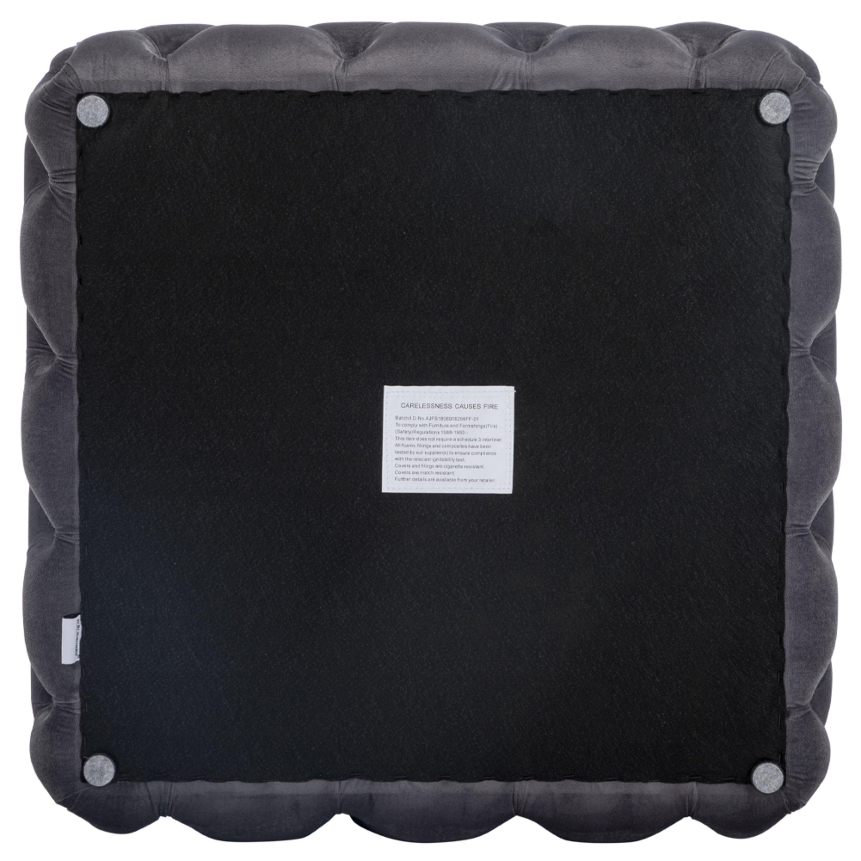 Grey - Kabinet UK - Square Velvet Upholstered Buttoned Footstool Grey - 7