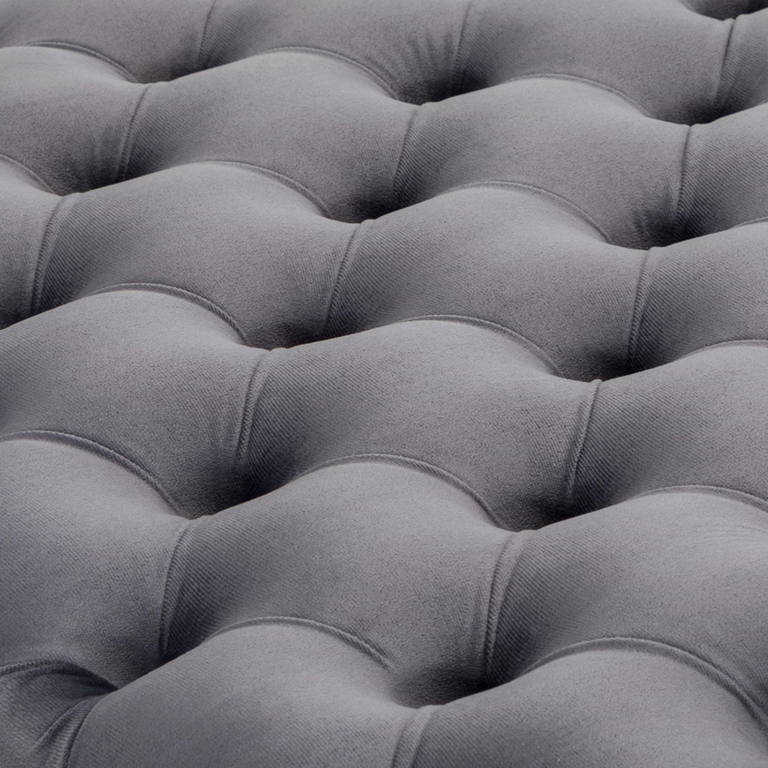 Grey - Kabinet UK - Square Velvet Upholstered Buttoned Footstool Grey - 8