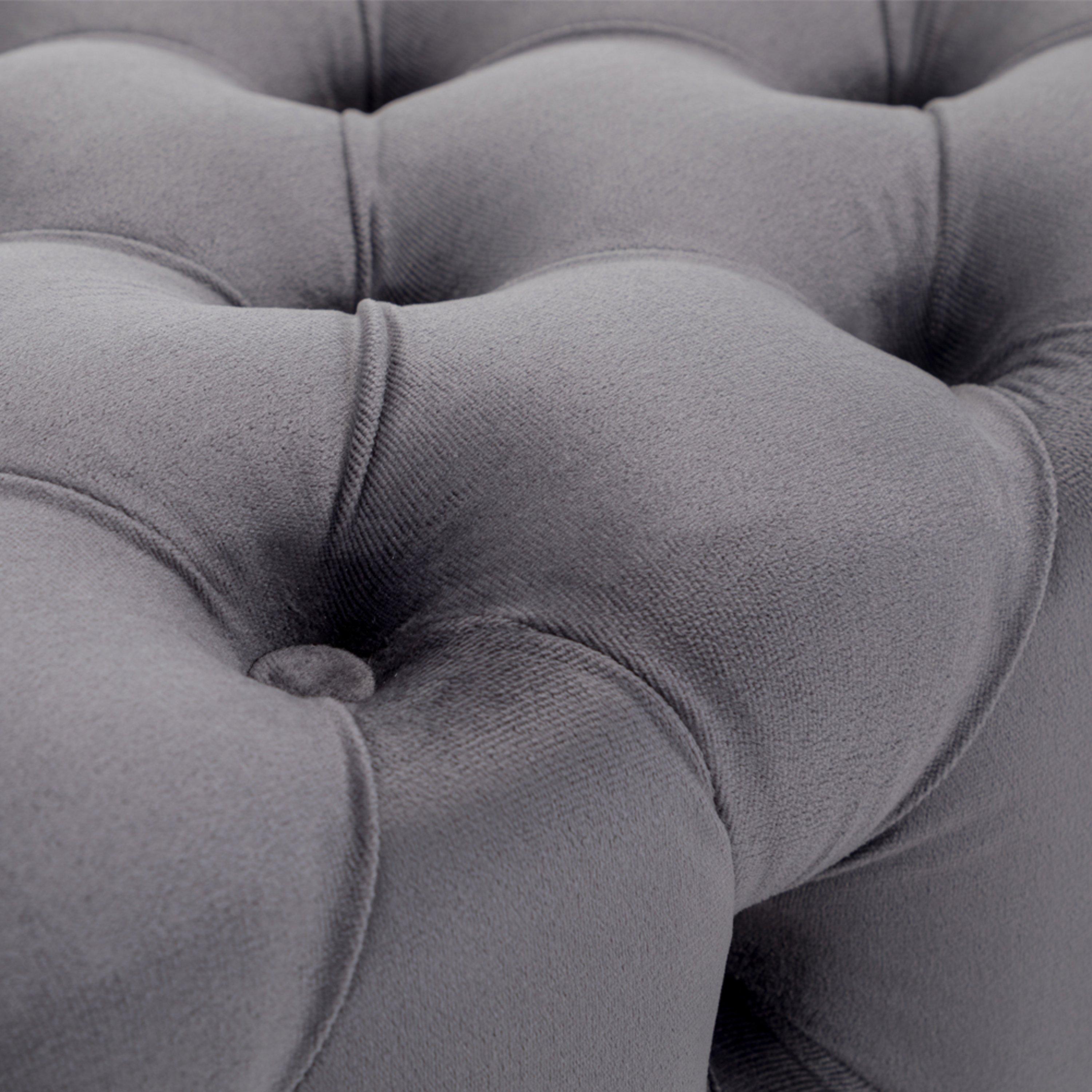 Grey - Kabinet UK - Square Velvet Upholstered Buttoned Footstool Grey - 10