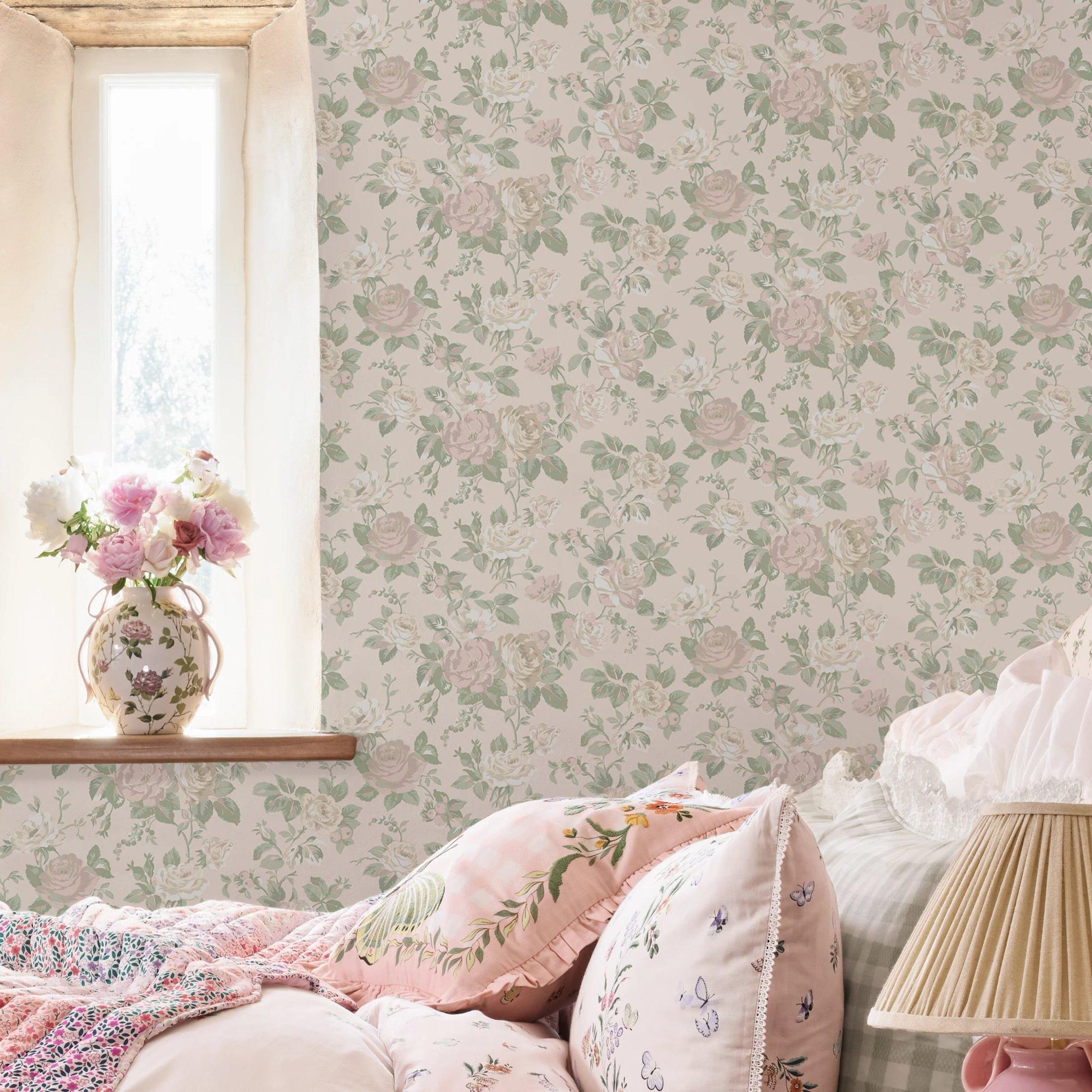 Pink - Cath Kidston - Garden Rose Blue Wallpaper - 2