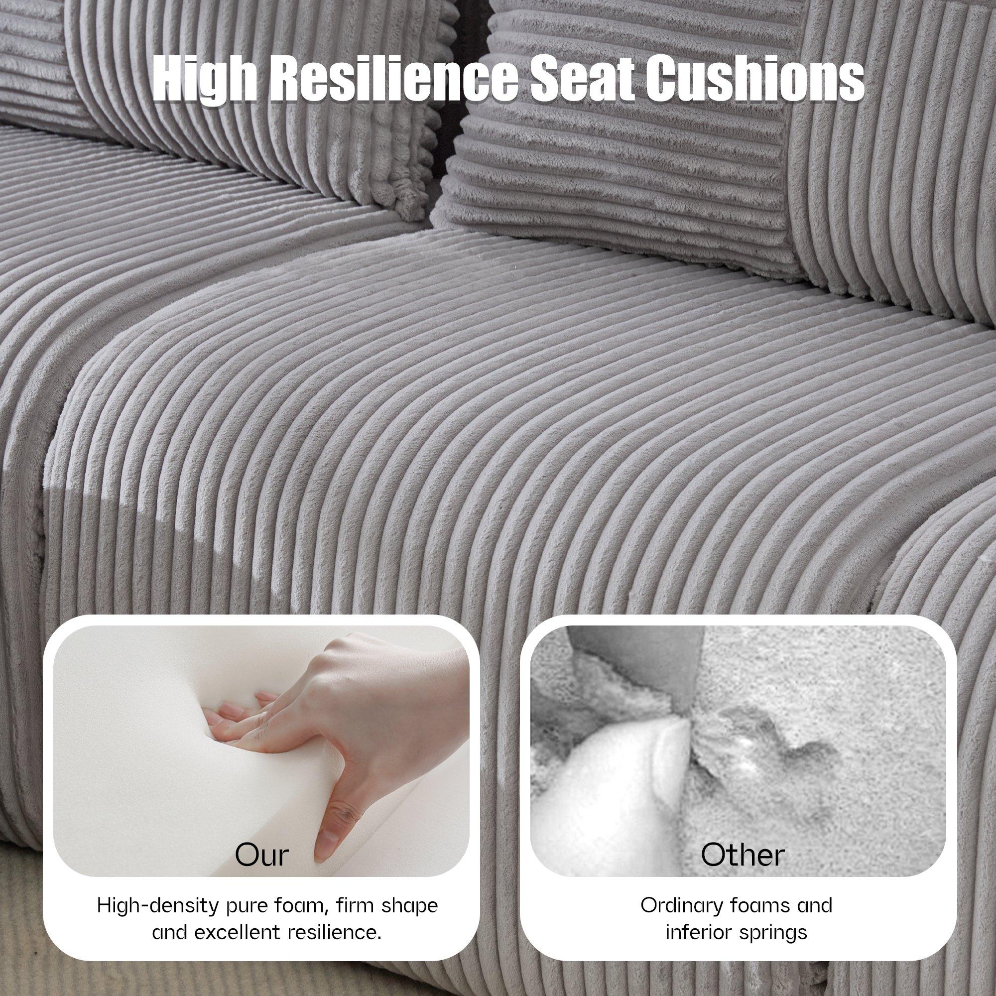 Light Gray - Urban Meuble - Modular Corduroy Sofa with Ottomans - 9