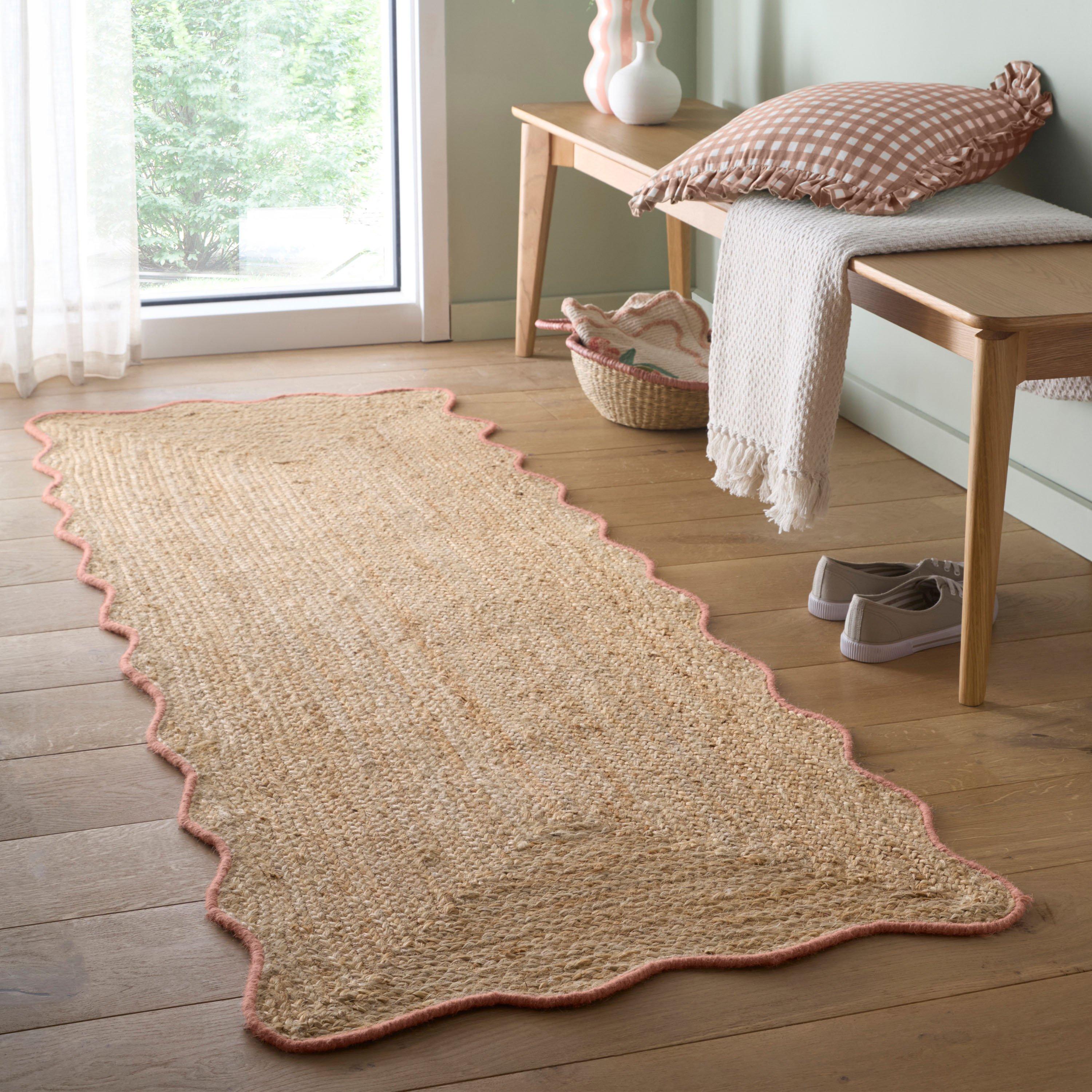 Origin Rugs  Jute Scalloped Edge Rug - Orange - 67x200cm