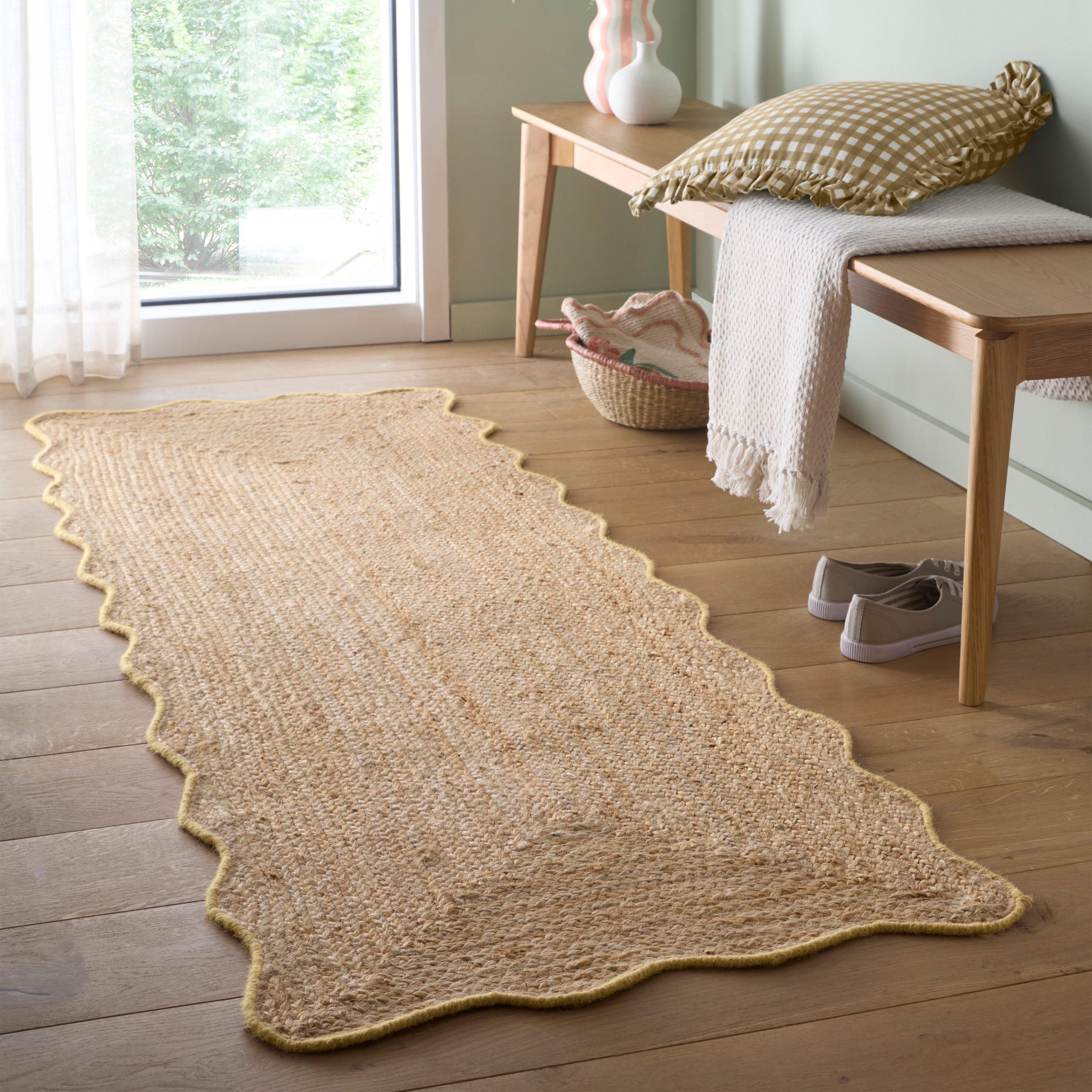 Origin Rugs  Jute Scalloped Edge Rug - Yellow - 67x200cm