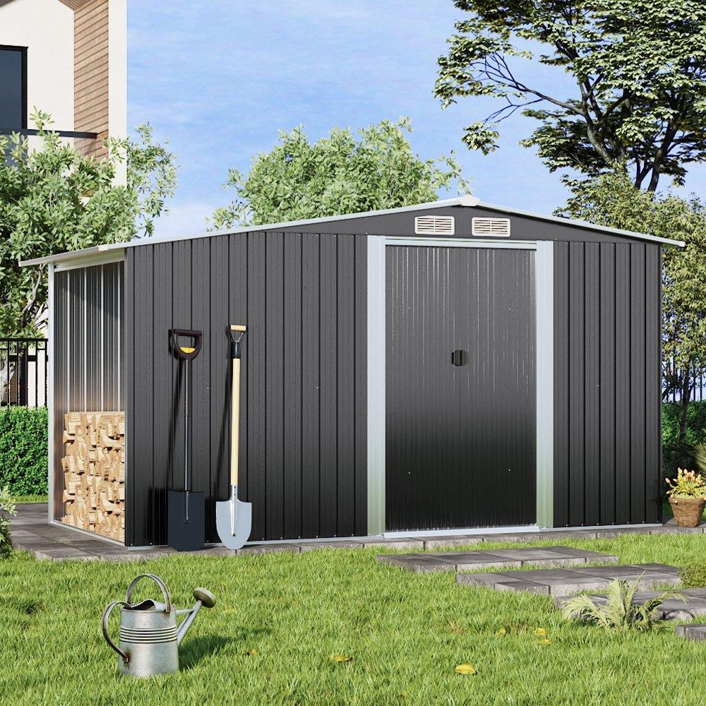 Black - Breeins - Outdoor 8x4Fts Steel Storage Shed Charcoal Black - 1