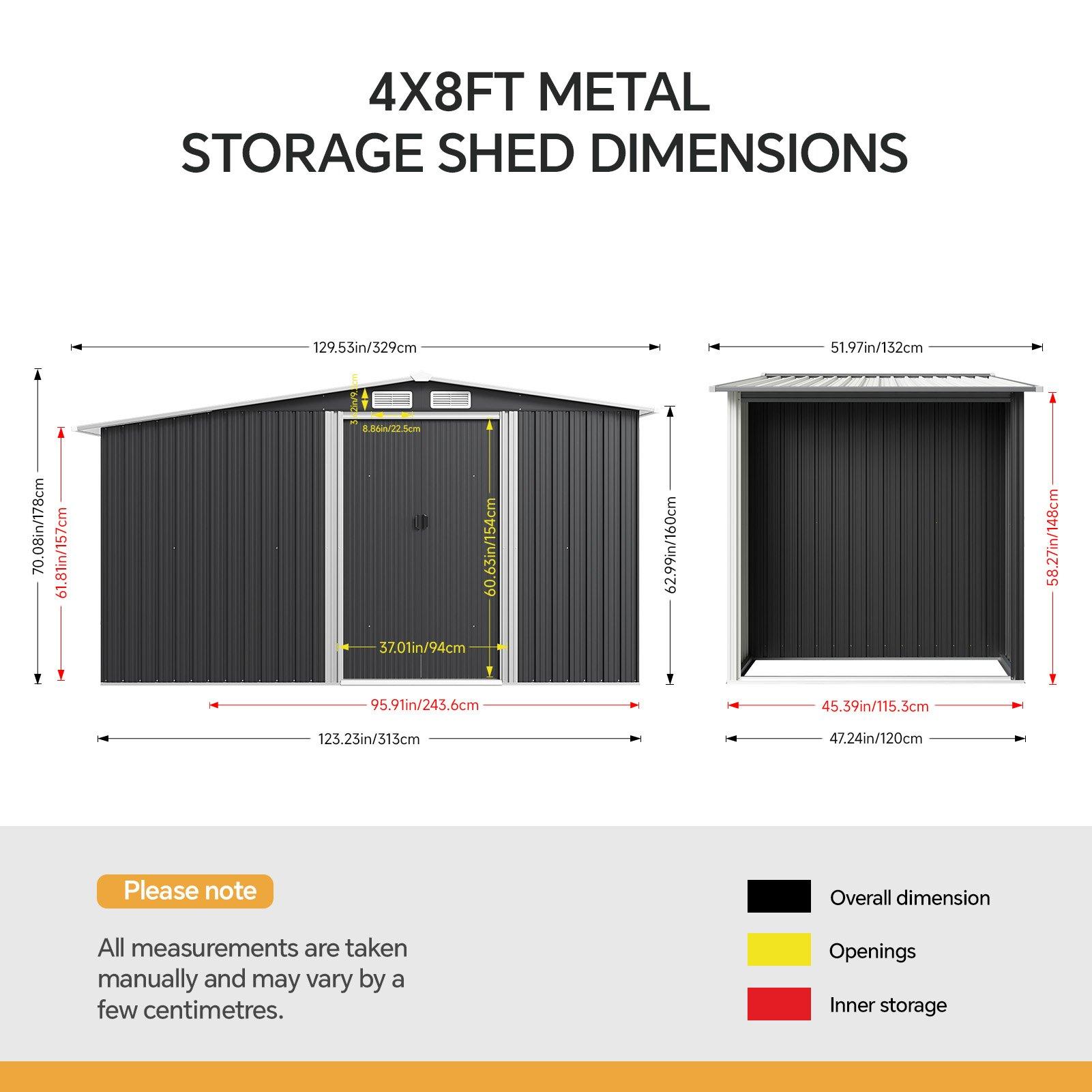 Black - Breeins - Outdoor 8x4Fts Steel Storage Shed Charcoal Black - 6