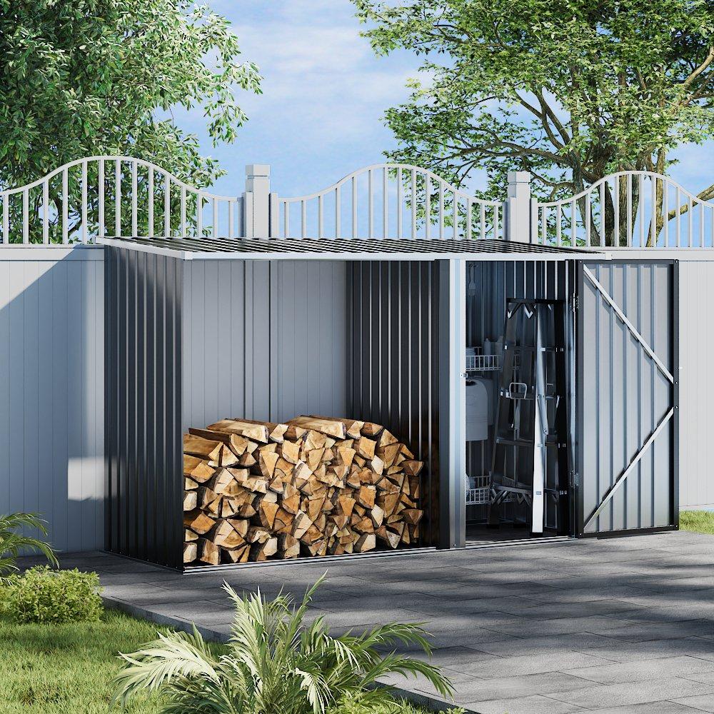 Black - Breeins - Outdoor 8x3Fts Firwood Log Shed Black - 1