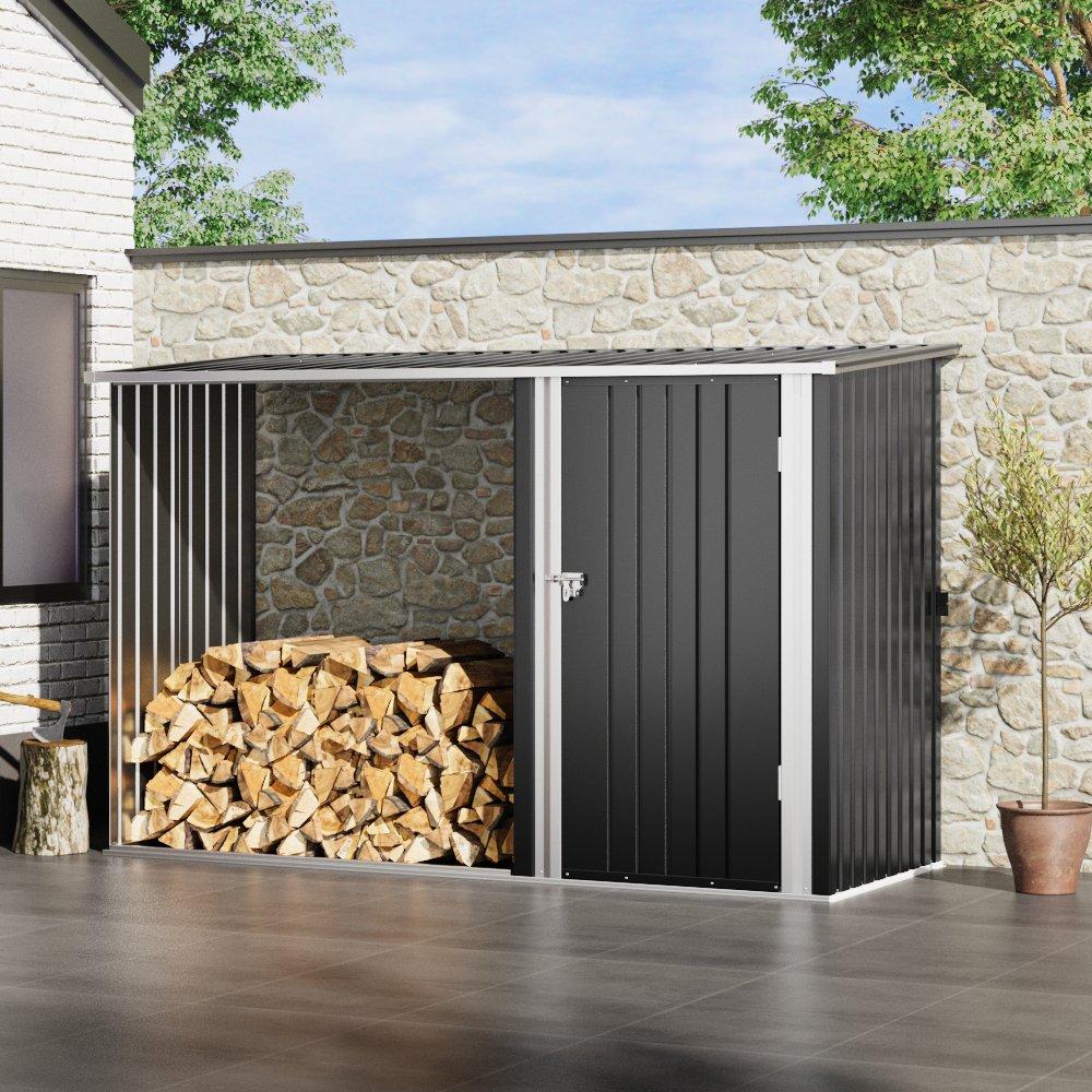 Black - Breeins - Outdoor 8x3Fts Firwood Log Shed Black - 3