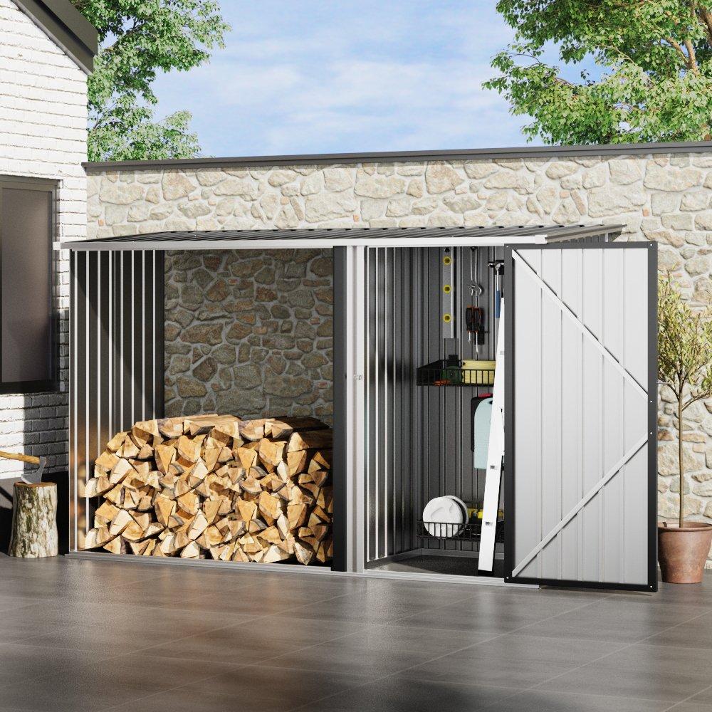 Black - Breeins - Outdoor 8x3Fts Firwood Log Shed Black - 4