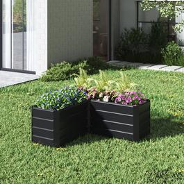 Breeins 114x67cm L-shaped Garden Bed Charcoal Black
