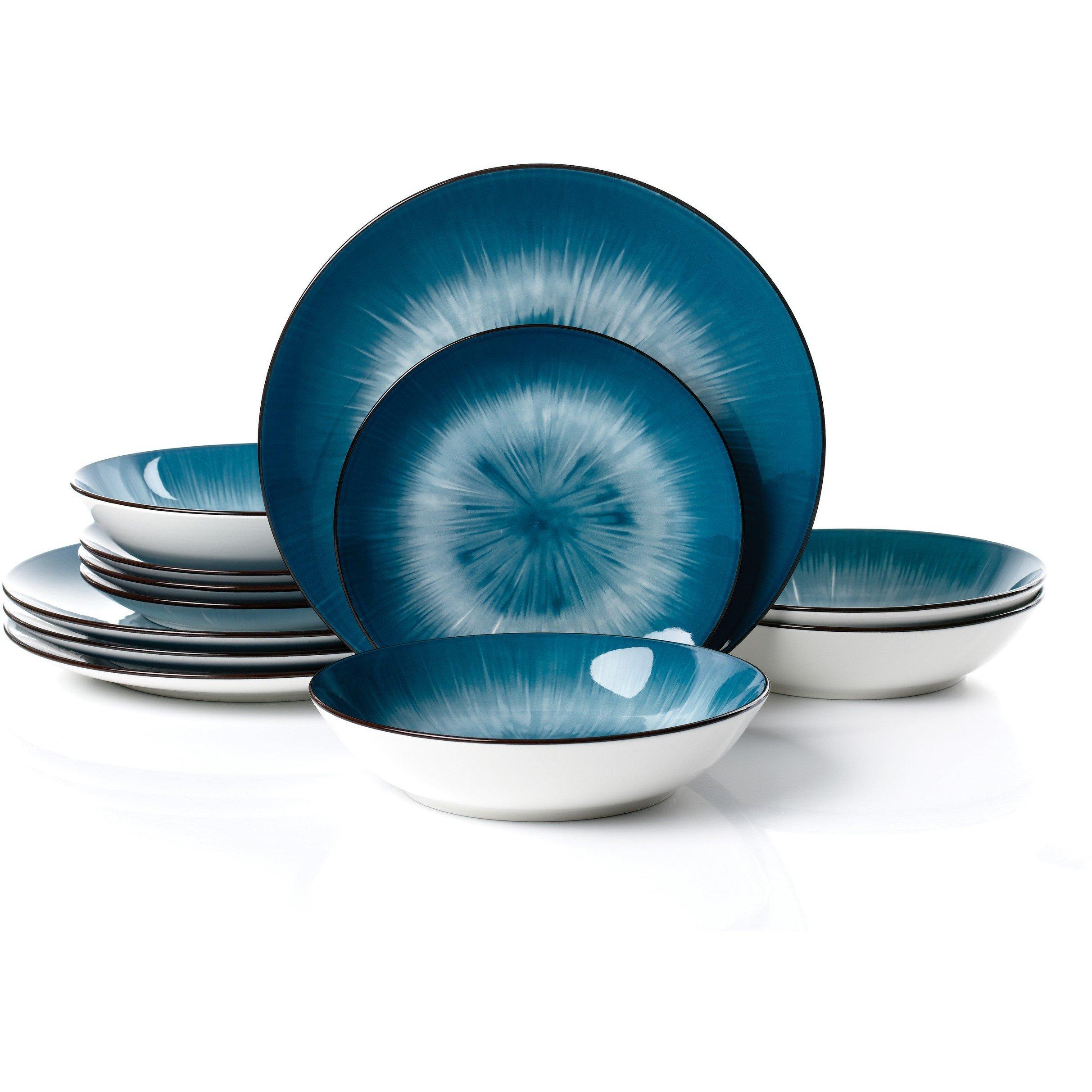 Blue - Waterside - 12PC Blue Star Porcelain Dinner Set - 1