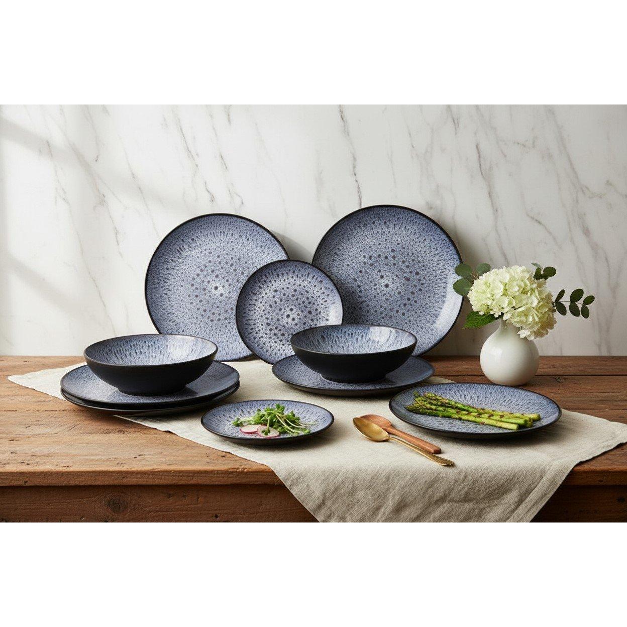 Waterside  12Pc Blue Purple Reactive Glaze Dinner Set - 