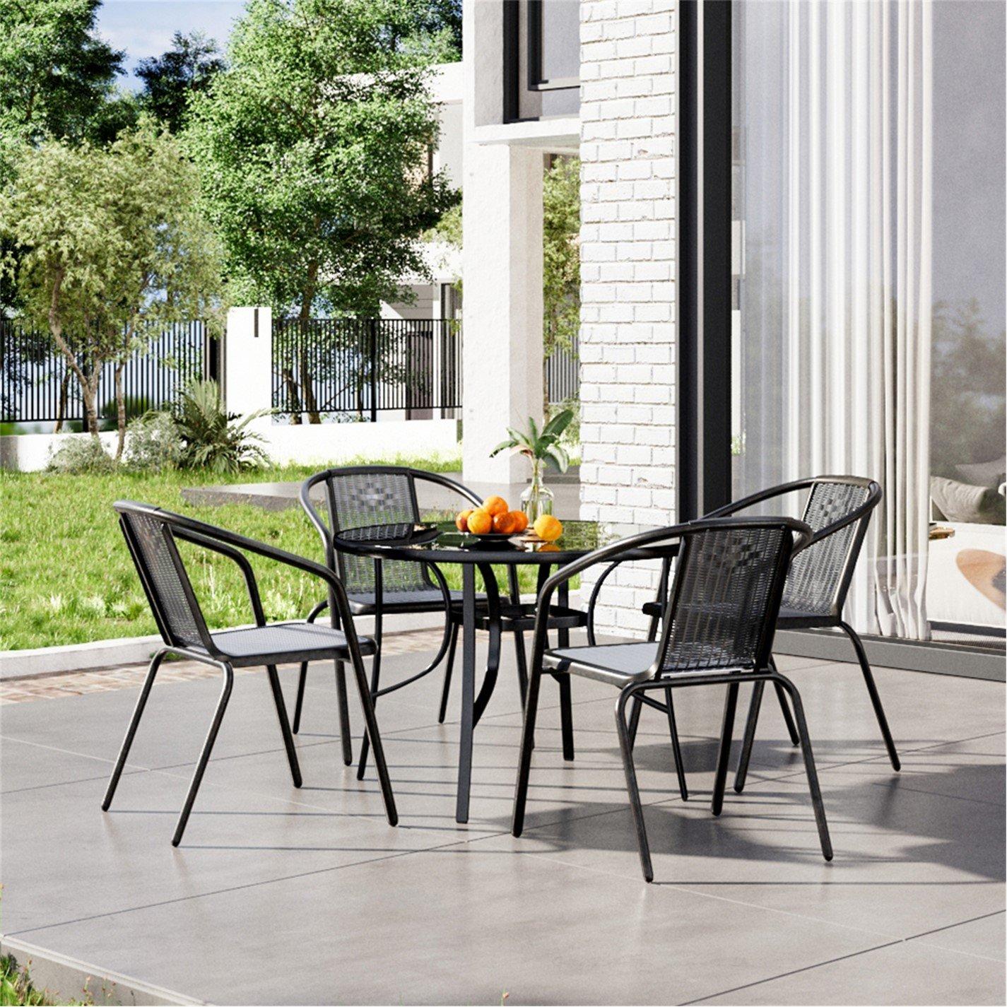 Black - Breeins - Round Metallic Table with 4 Rattan Chairs - 1