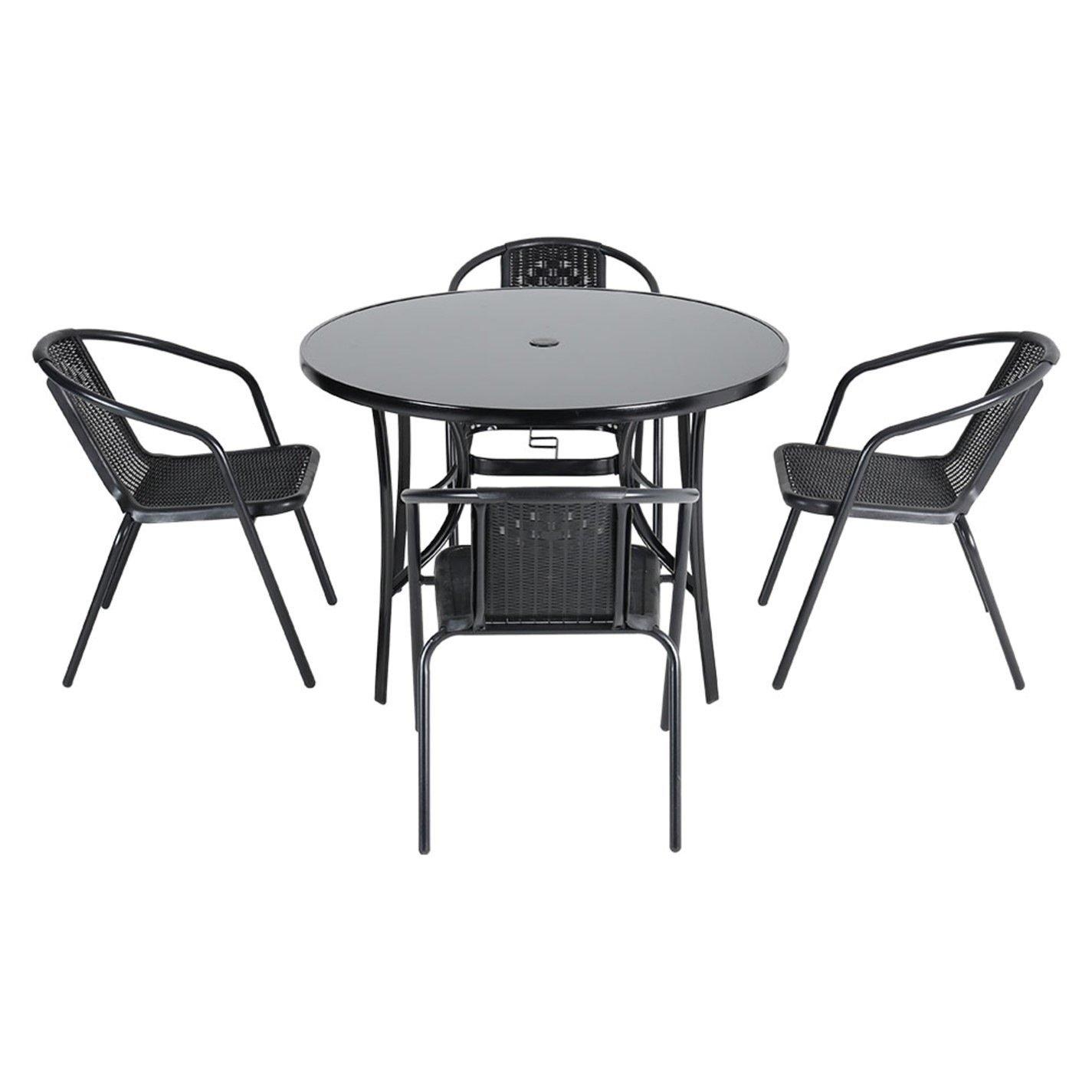 Black - Breeins - Round Metallic Table with 4 Rattan Chairs - 5