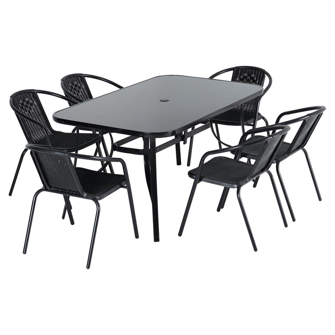 Black - Breeins - 1.5m Rectangle Garden Table with 6 Rattan Chairs - 2