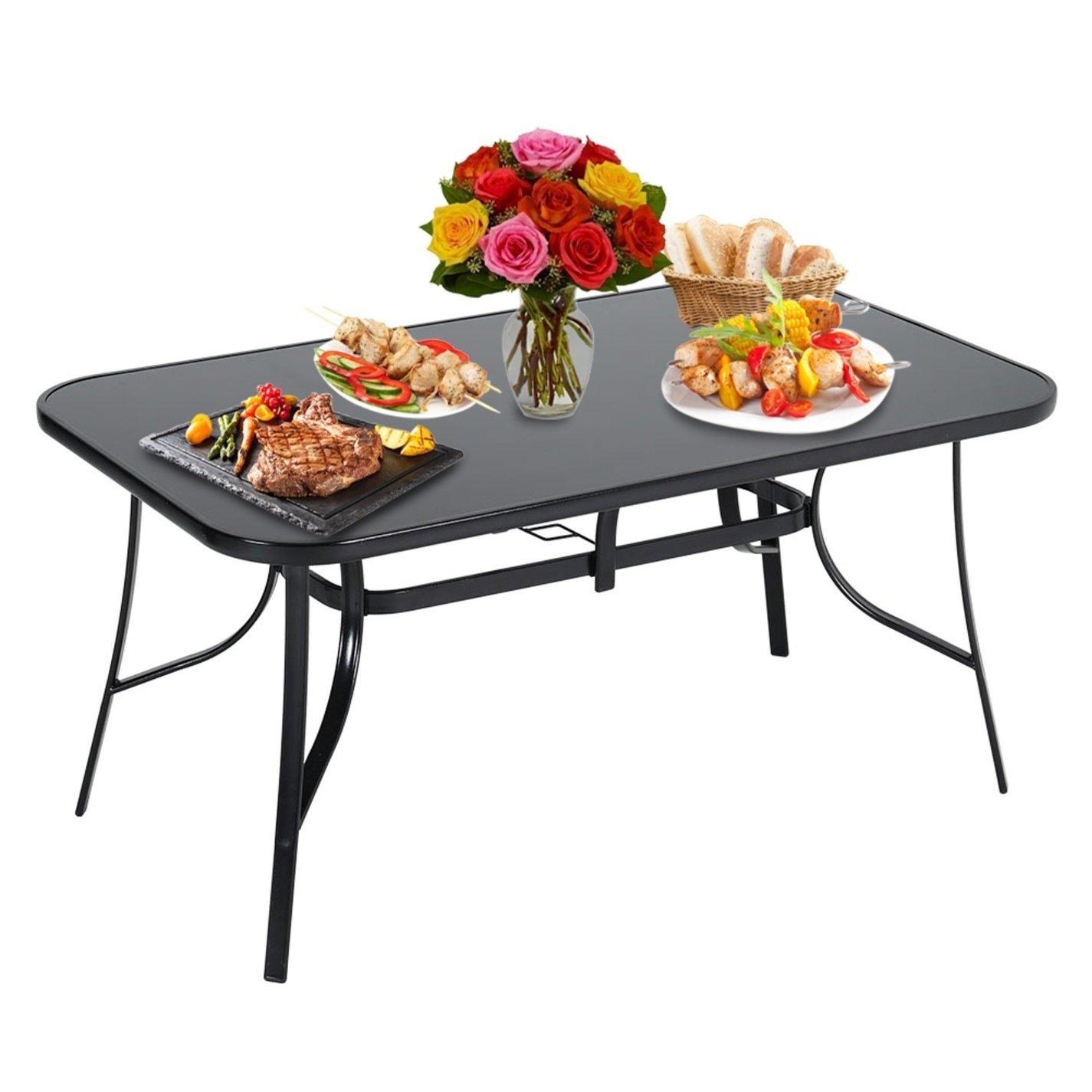 Black - Breeins - 1.5m Rectangle Garden Table with 6 Rattan Chairs - 3