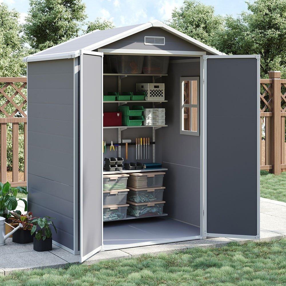 Grey - Breeins - Outdoor 6x4Fts Plastic Garden Storage Shed Grey - 2