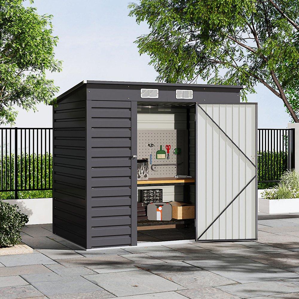 Black - Breeins - Outdoor 6x4Fts Steel Storage Shed Charcoal Black - 2