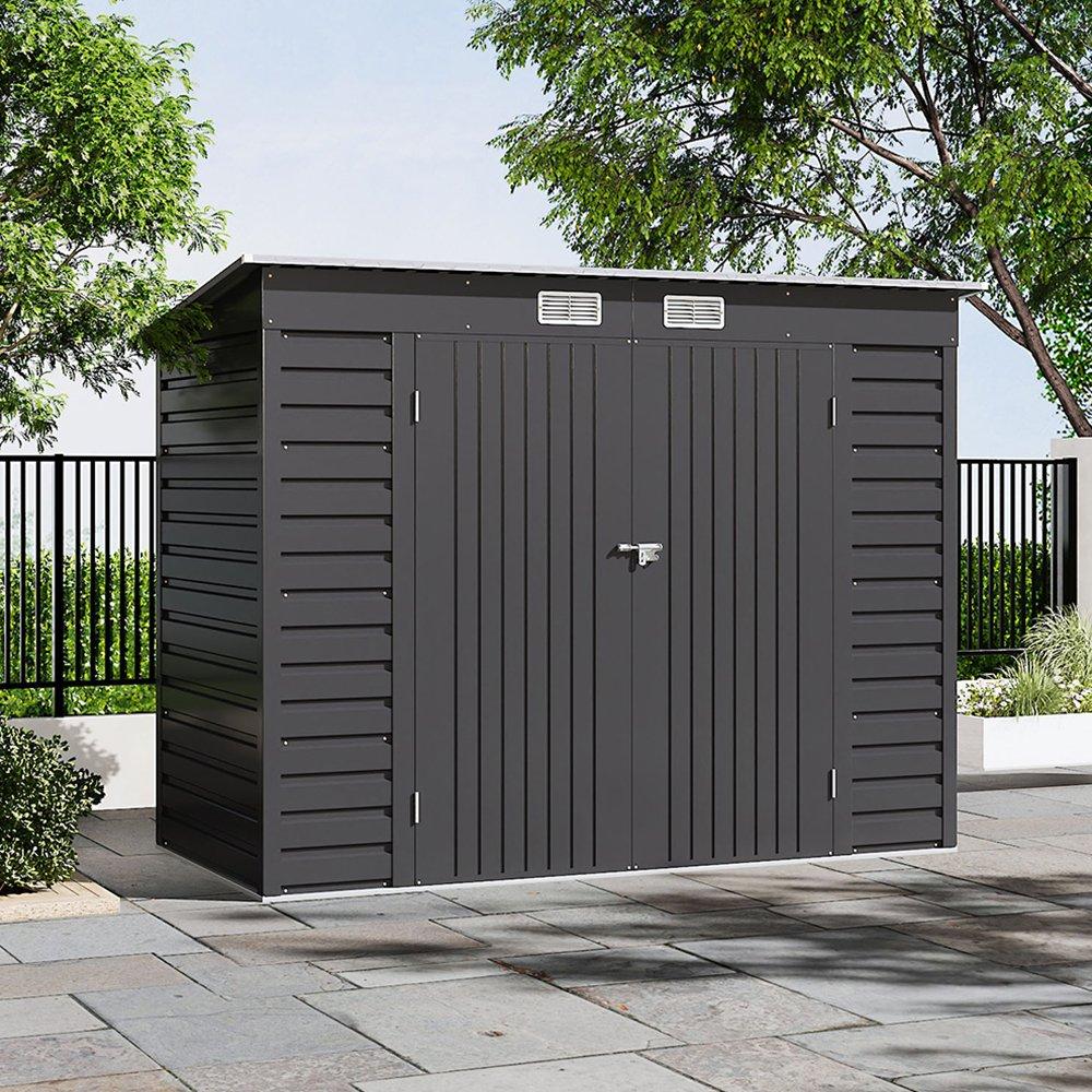 Black - Breeins - Garden 8x4Fts 2-Doors Storage Shed Charcoal Black - 1