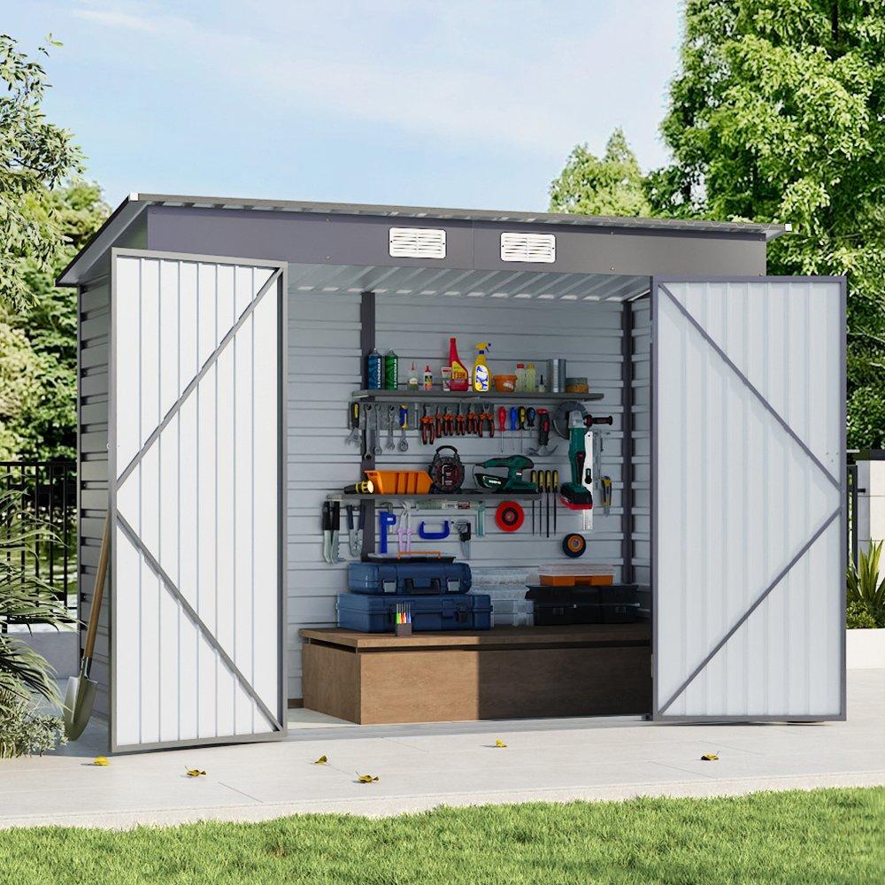 Breeins  Outdoor 8X4fts Galvanized Steel Storage Shed Grey - Medium