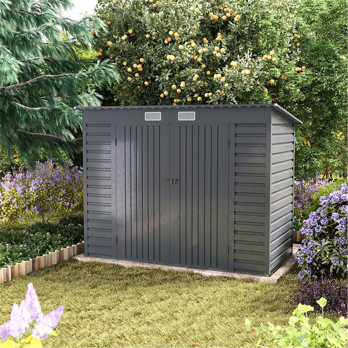 Grey - Breeins - Outdoor 8x4Fts Galvanized Steel Storage Shed Grey - 5