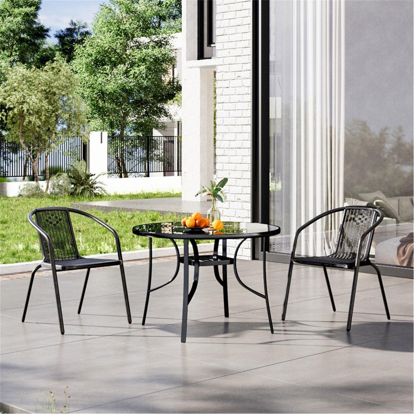 Black - Breeins - Round Outdoor Table with 2 Seater Rattan Chairs - 1