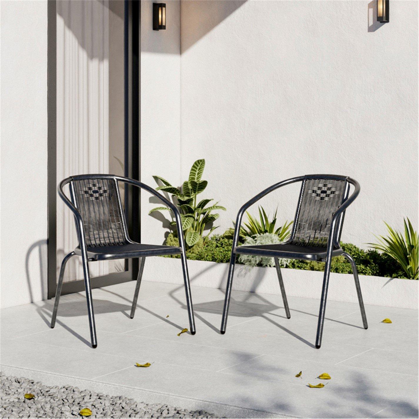 Black - Breeins - Round Outdoor Table with 2 Seater Rattan Chairs - 3