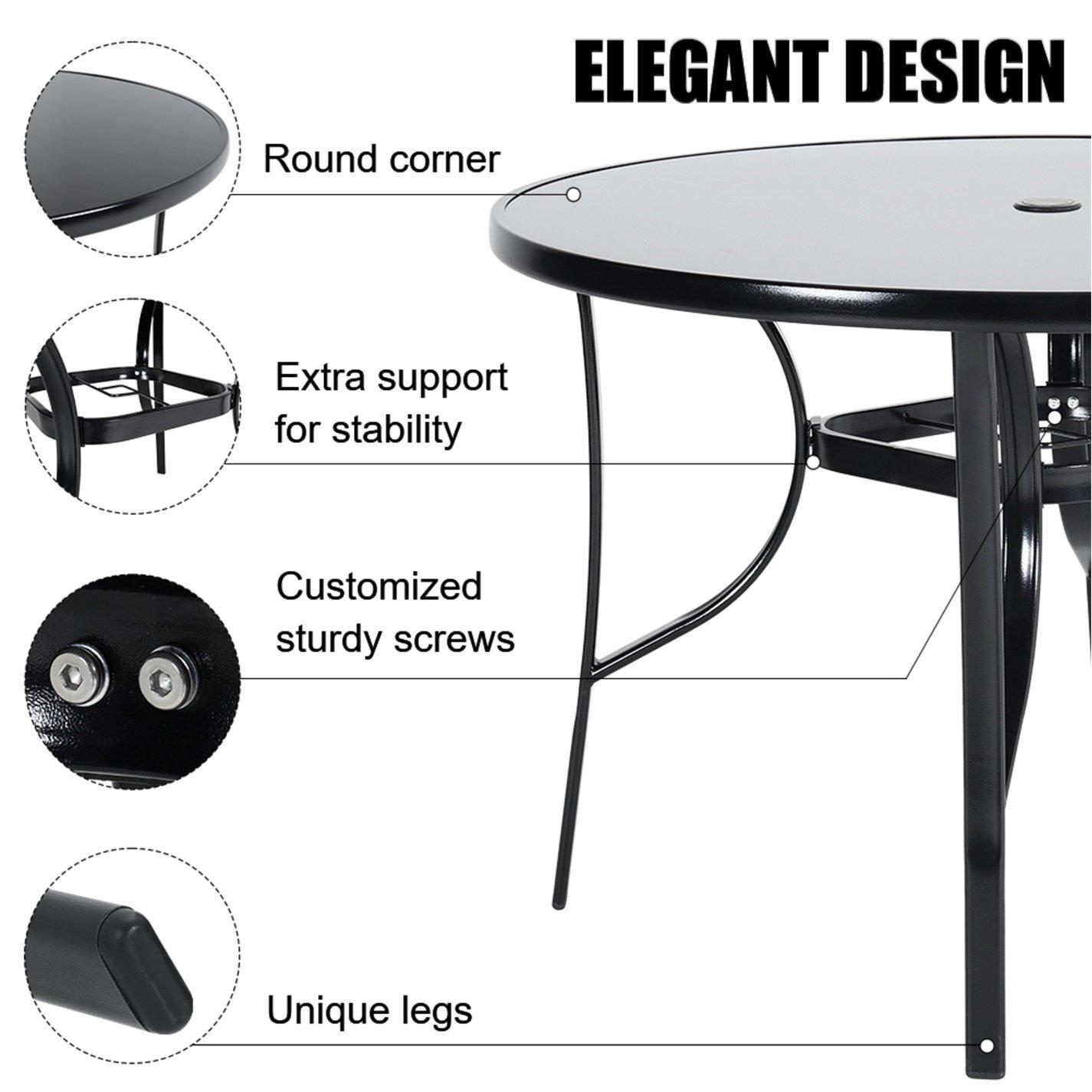Black - Breeins - Round Glass Table with 2 Folding Chairs - 5